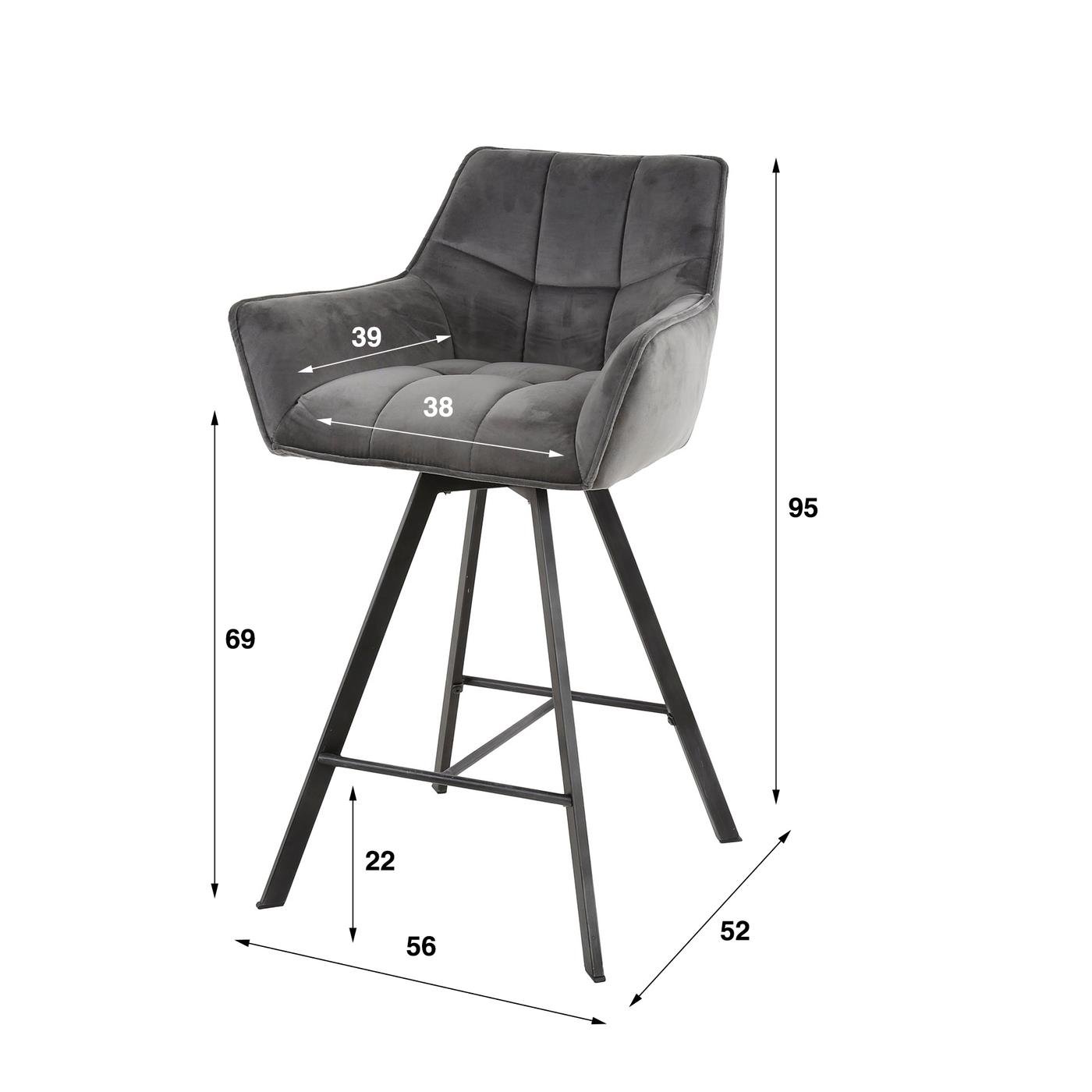 Giga Meubel - Barstoel Velvet Antraciet - Draaibaar - Set van 2