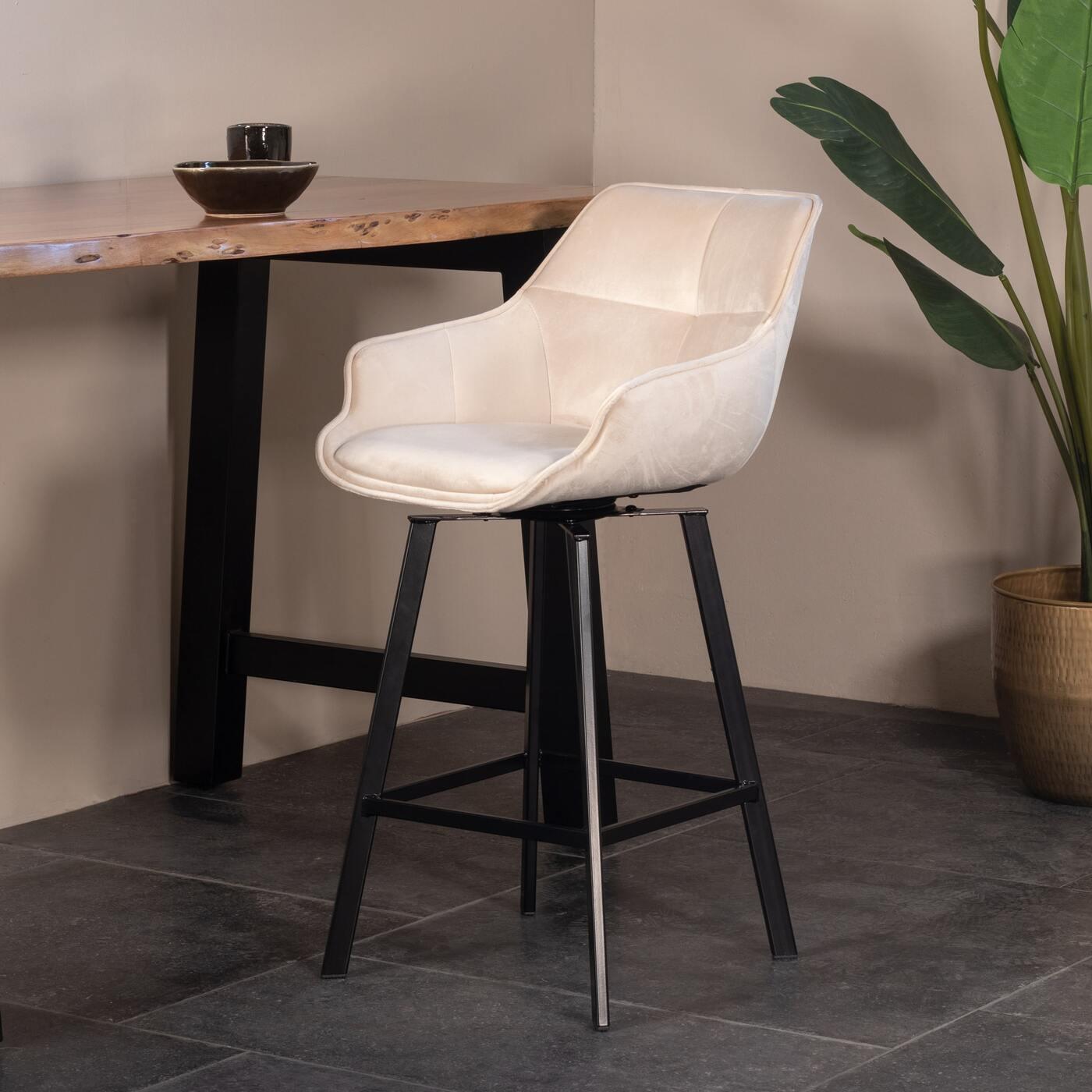 Giga Meubel - Barstoel Shannon Velvet Champagne Draaibaar  - Set van 2