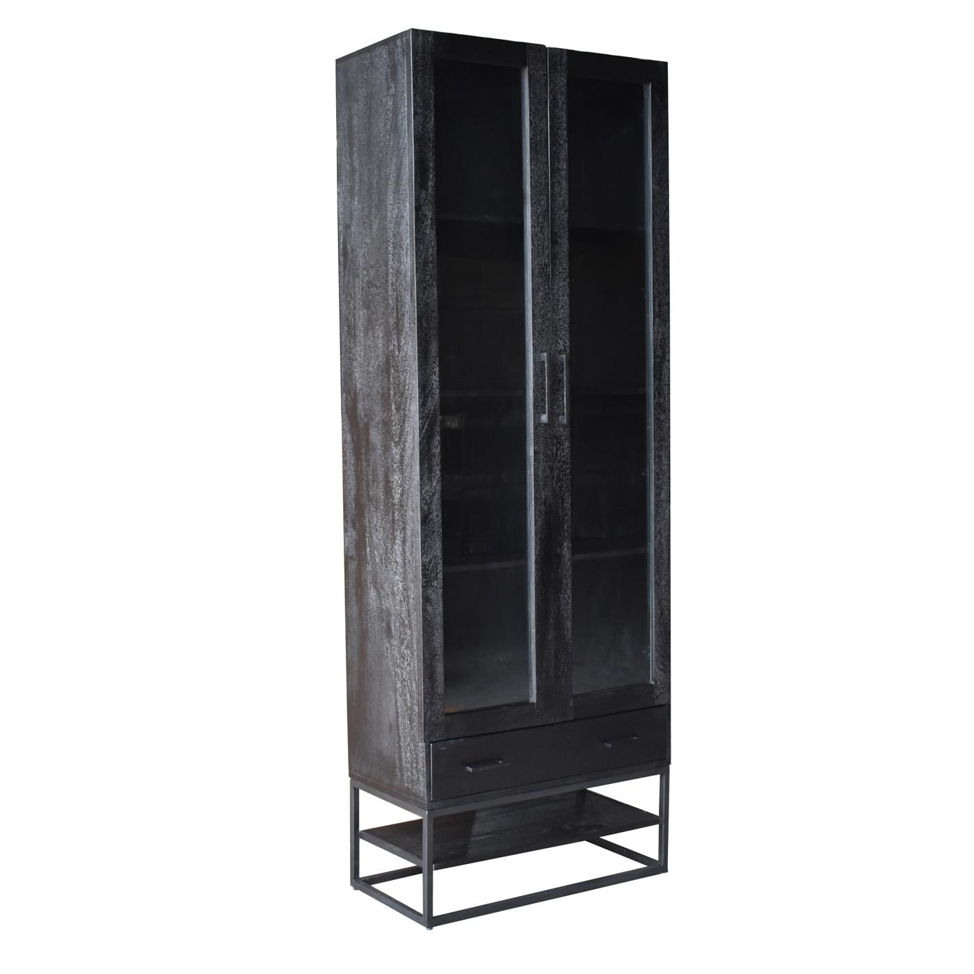 Giga Meubel - Vitrinekast Zwart - 80x40x220cm - Mangohout - Kast Myron