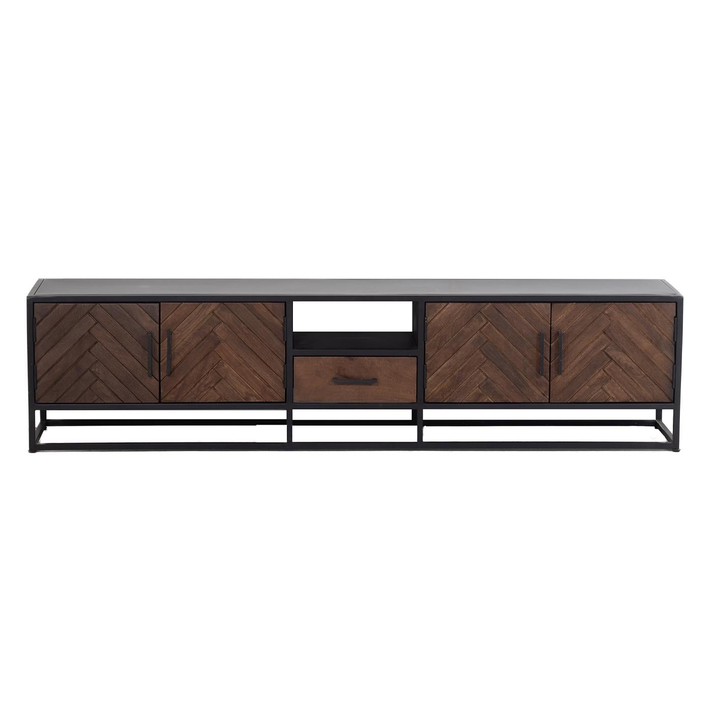 Giga Meubel - TV-Meubel Bruin Visgraat - 250cm - Mangohout & Metaal