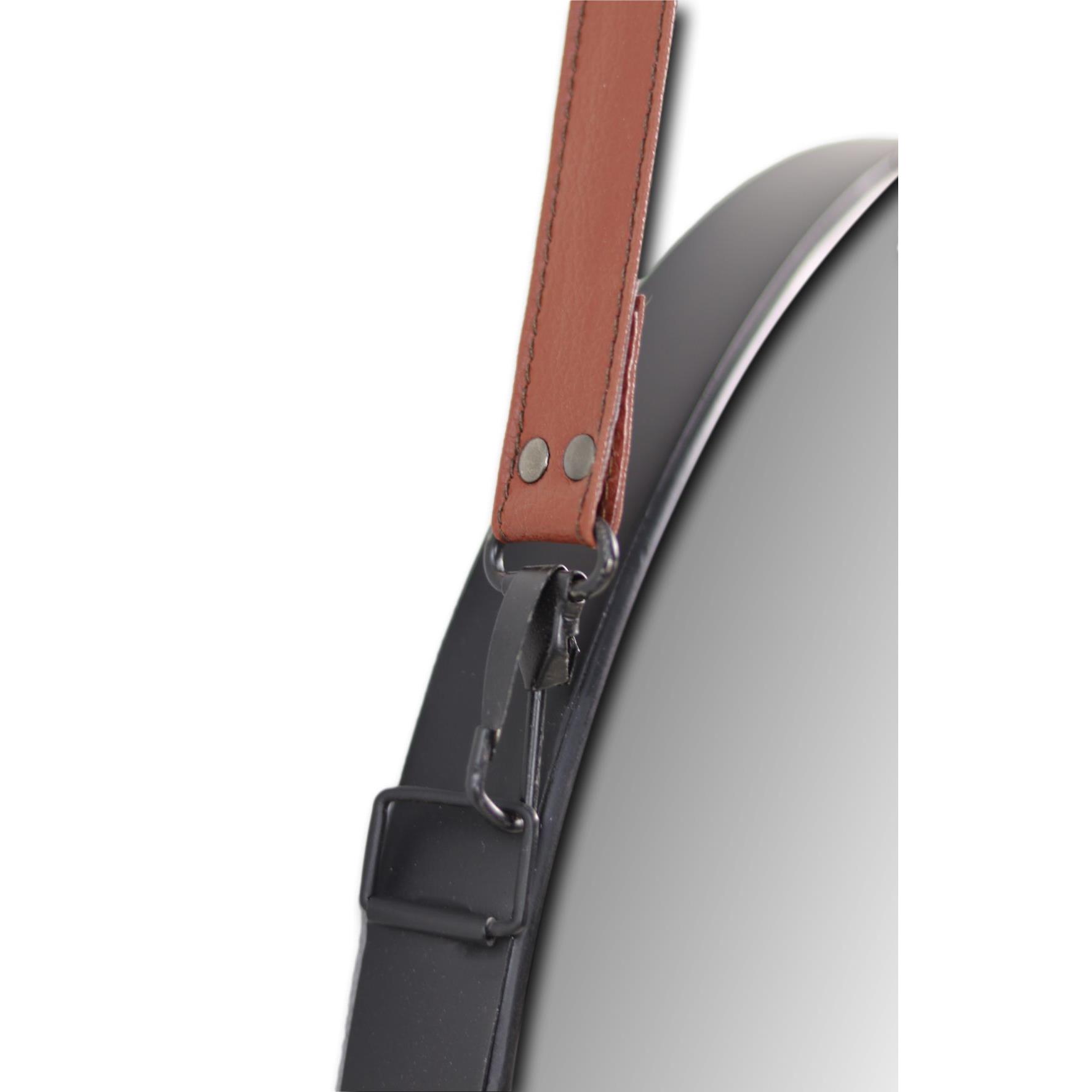 HSM Collection Wandspiegel Zwart Bruin Riem  ø45 cm
