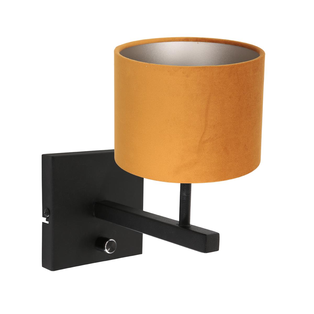 Steinhauer - wandlamp - Stang - zwart - metaal velours stof - bedlampje - E27 - 8176ZW