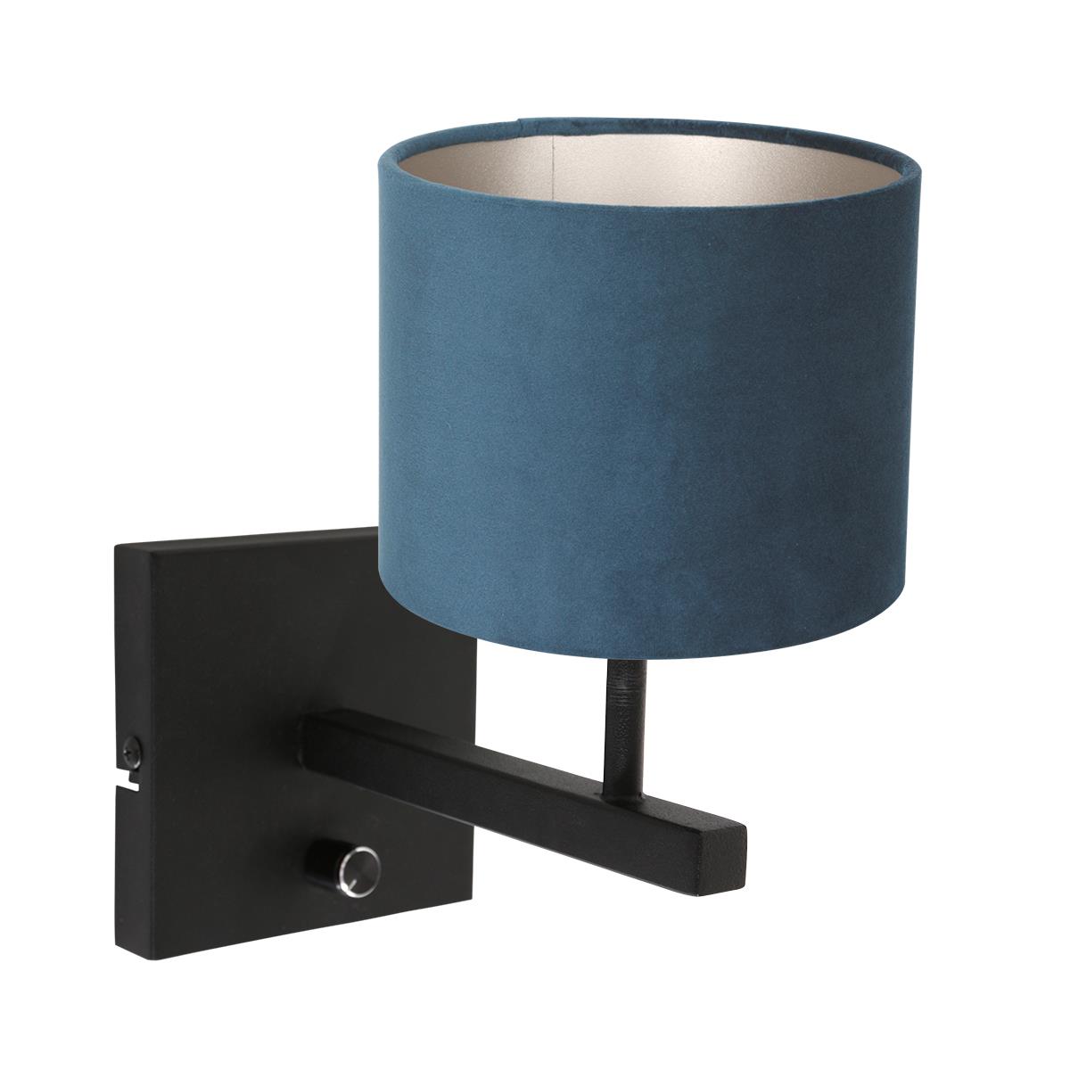 Steinhauer - wandlamp - Stang - zwart - metaal velours stof - bedlampje - E27 - 8251ZW