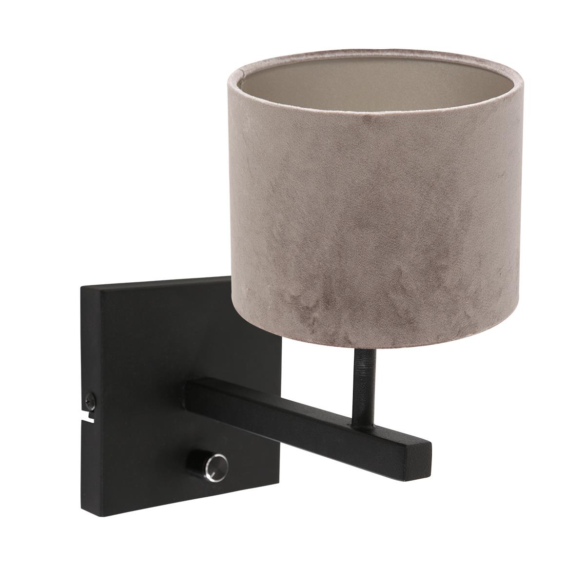 Steinhauer - wandlamp - Stang - zwart - metaal velours stof - bedlampje - E27 - 8175ZW