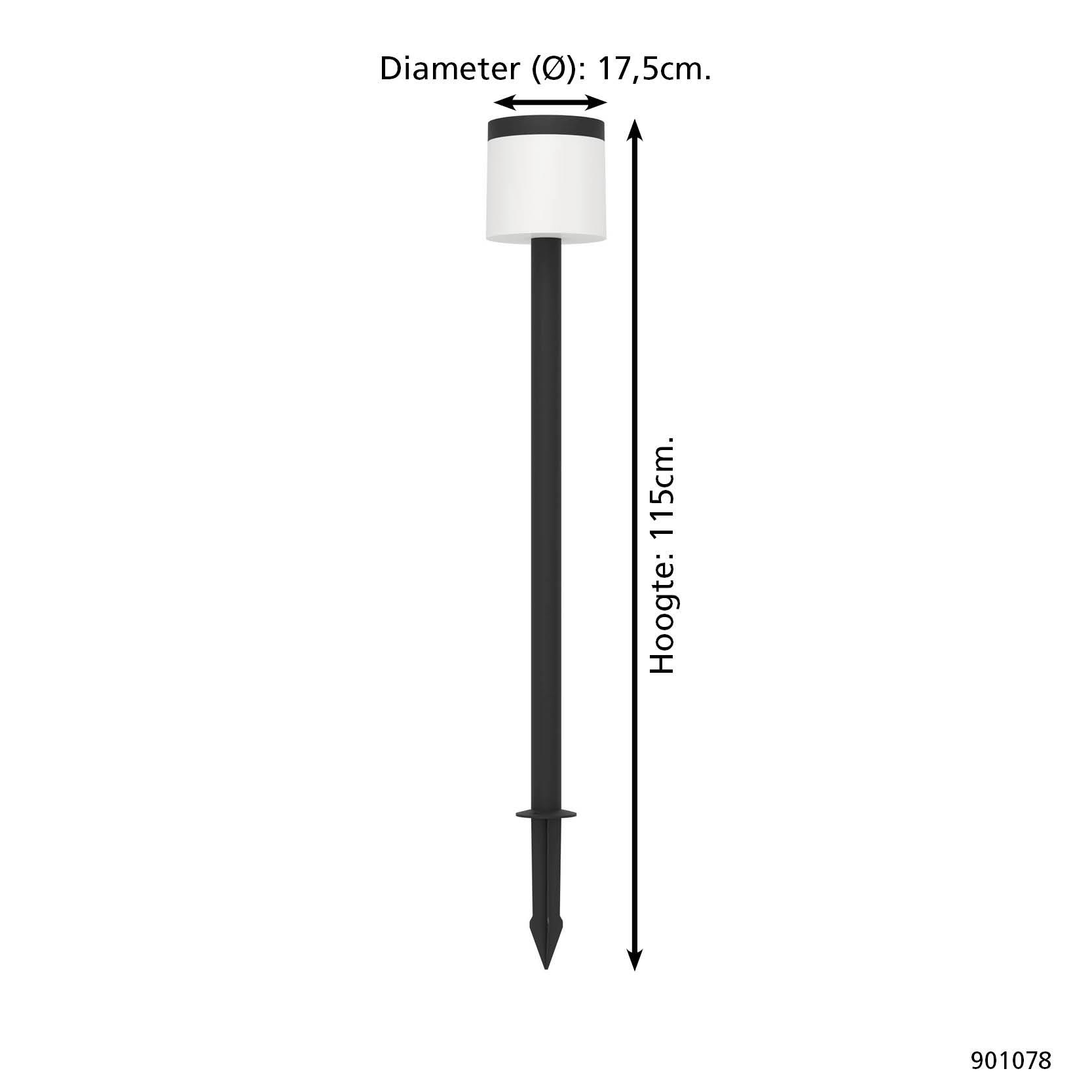 EGLO Pantete Solar Priklamp Buiten - LED - 115 cm - Zwart|Wit