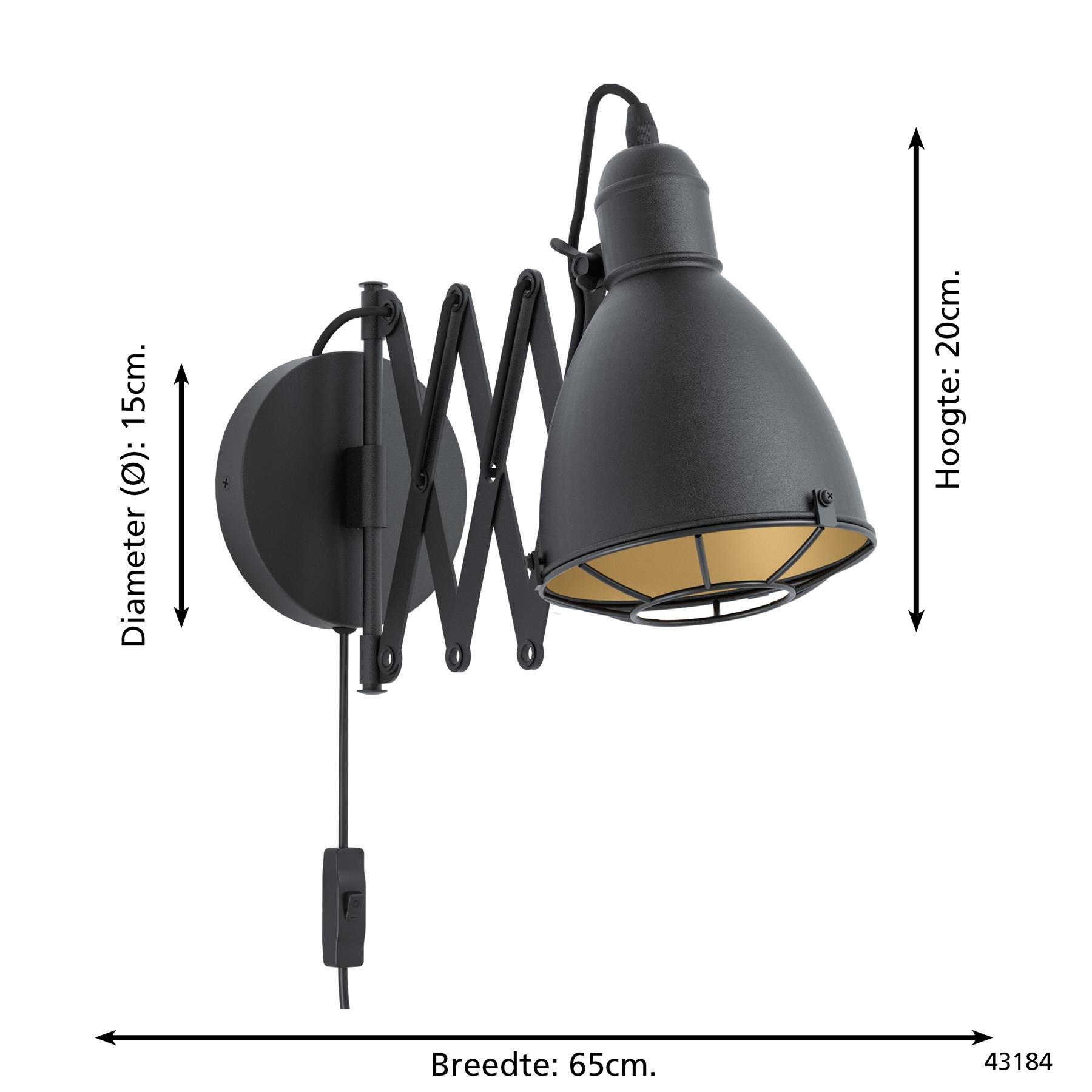 EGLO Treburley Wandlamp - E27 - 65 cm - Zwart|Goud