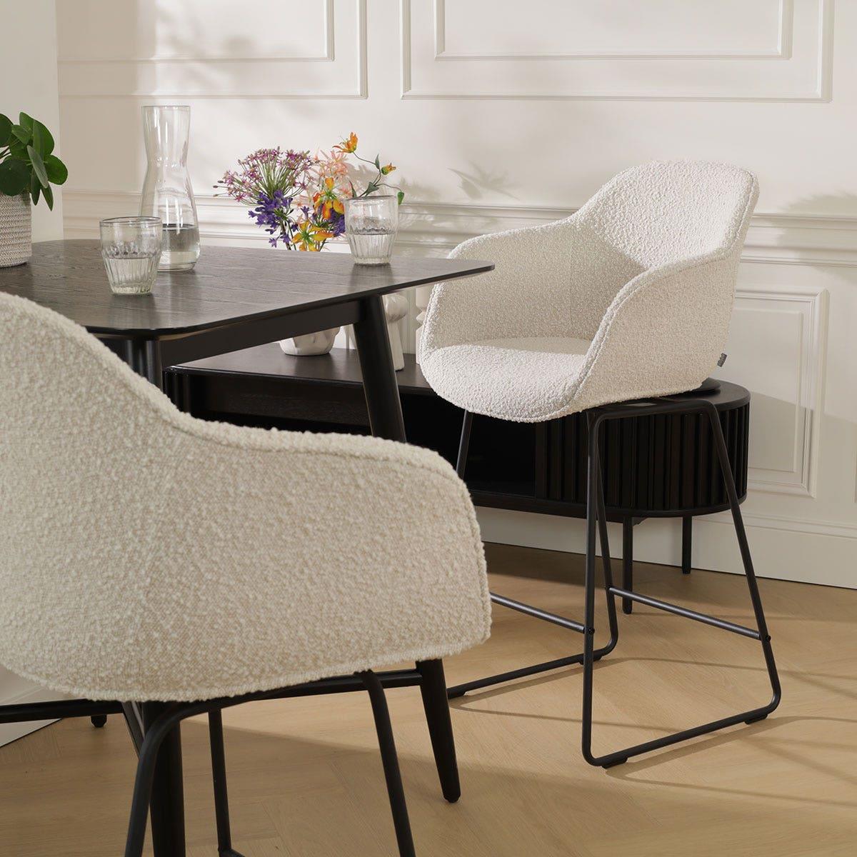 Nolon Nino-Mare Barkruk Bouclé Beige - Zwart Onderstel- 65 cm