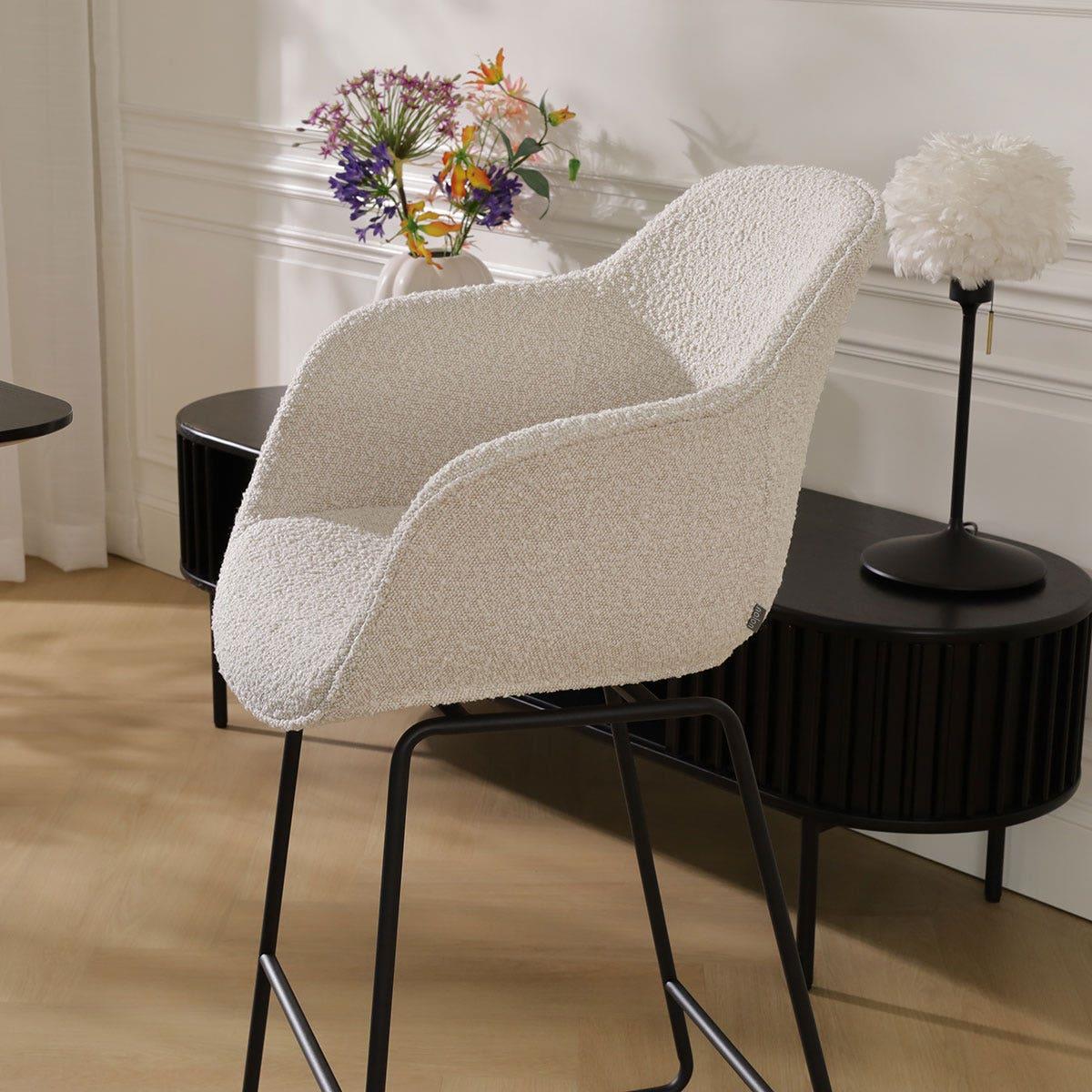 Nolon Nino-Mare Barkruk Bouclé Beige - Zwart Onderstel- 65 cm