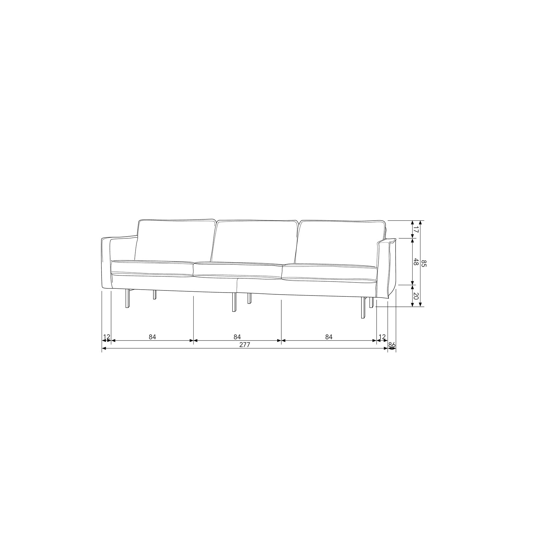 BePureHome Bank 3-Zits Rodeo - Structure Velvet - Frost - 85x277x86