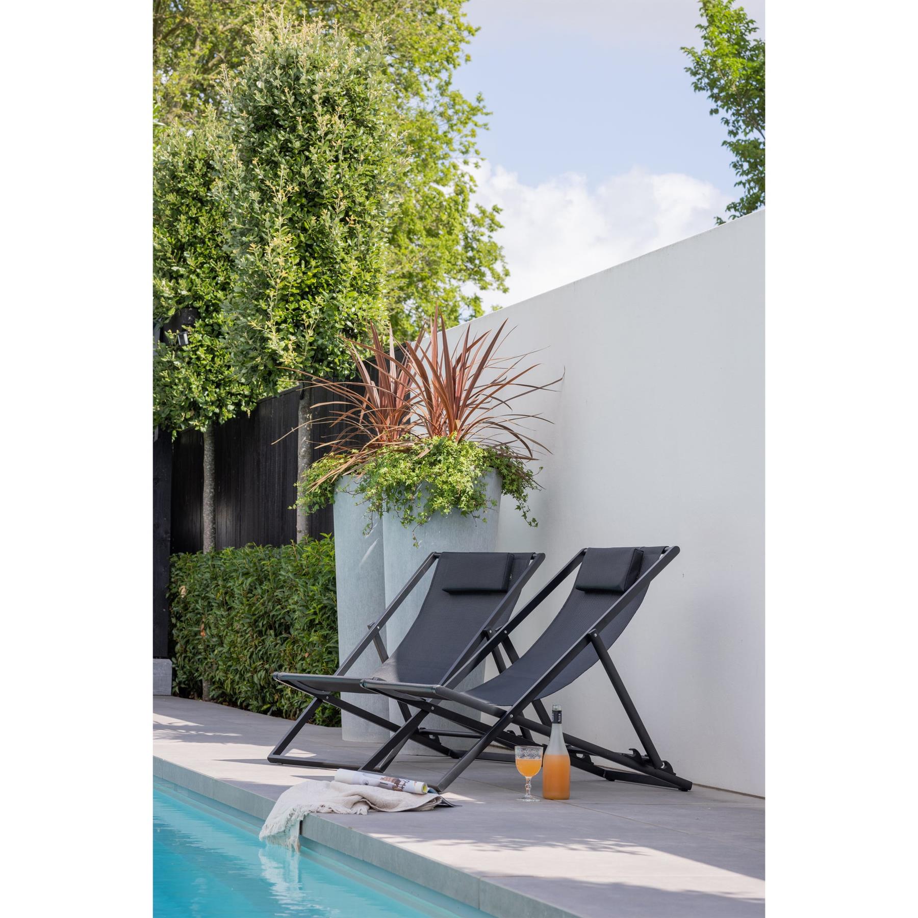 WOOOD Esper Strandstoel Buiten - Aluminium - Zwart - Set van 4