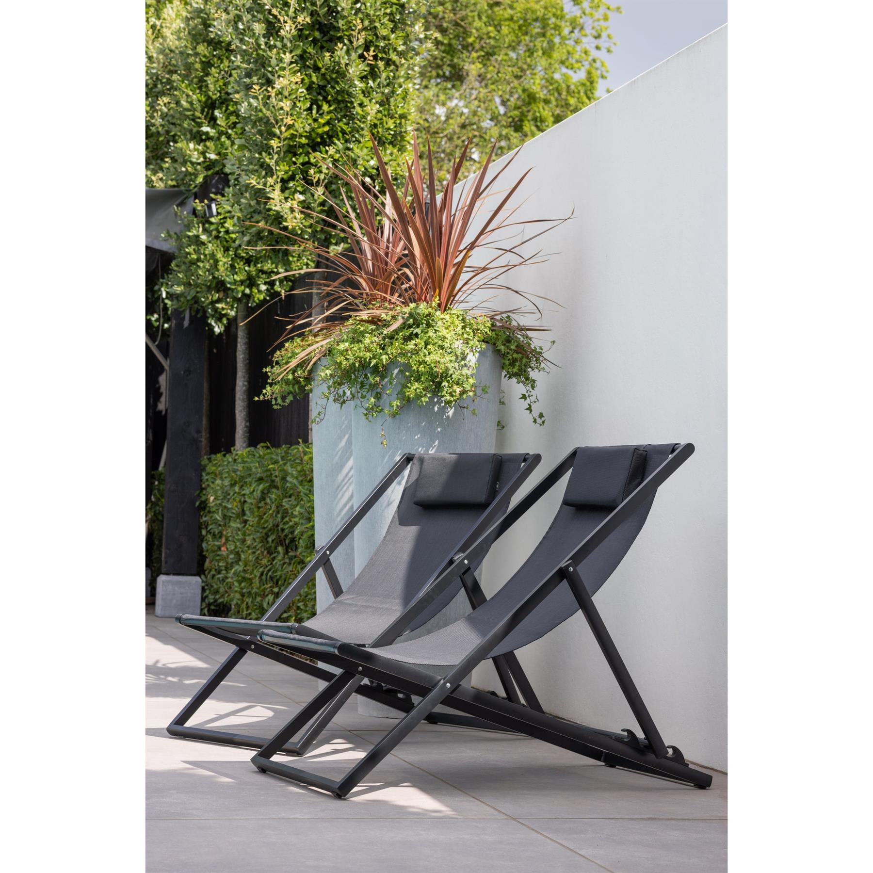 WOOOD Esper Strandstoel Buiten - Aluminium - Zwart - Set van 4
