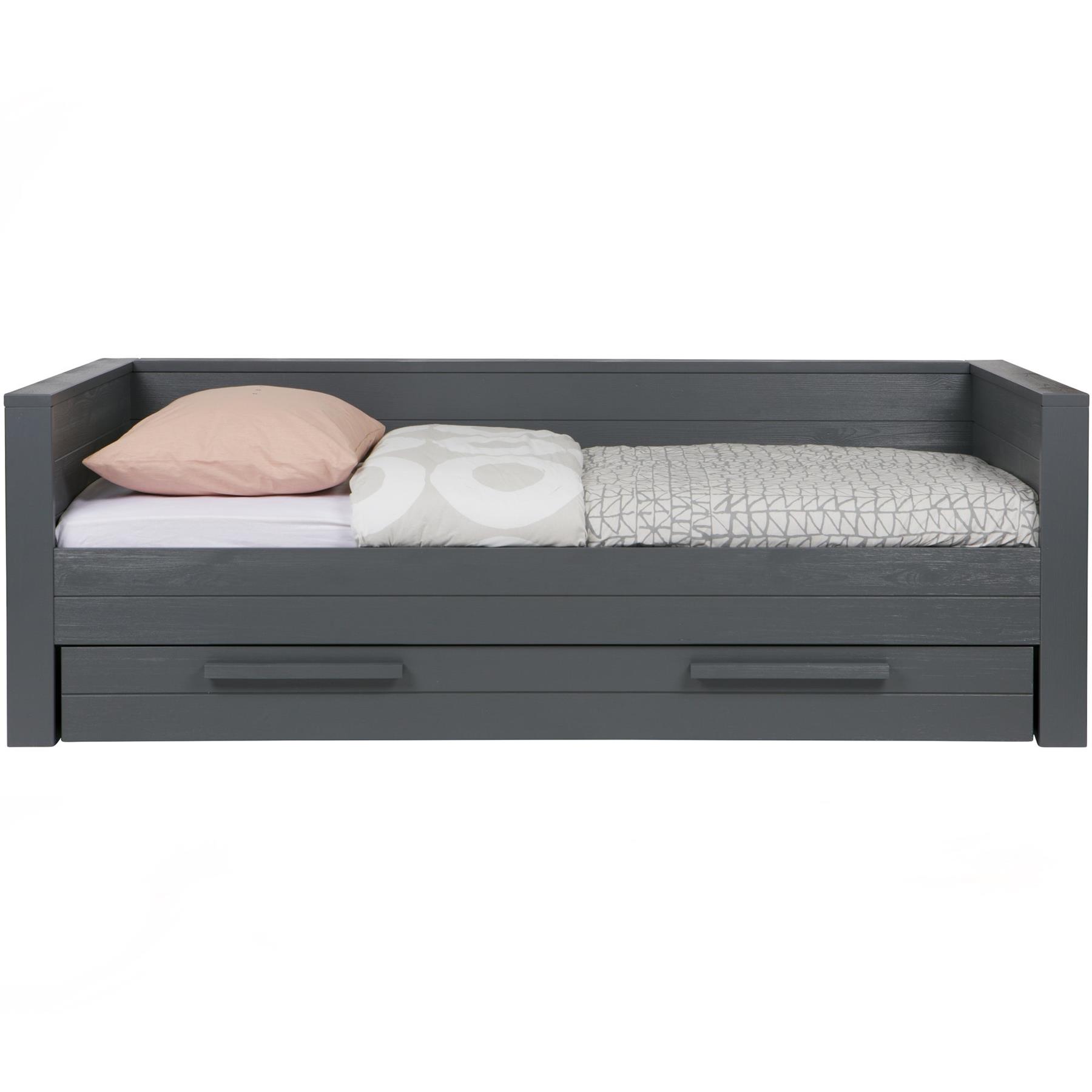 WOOOD Dennis Bedbank Incl. Bedlade|Lattenrol - Grenen - Staalgrijs