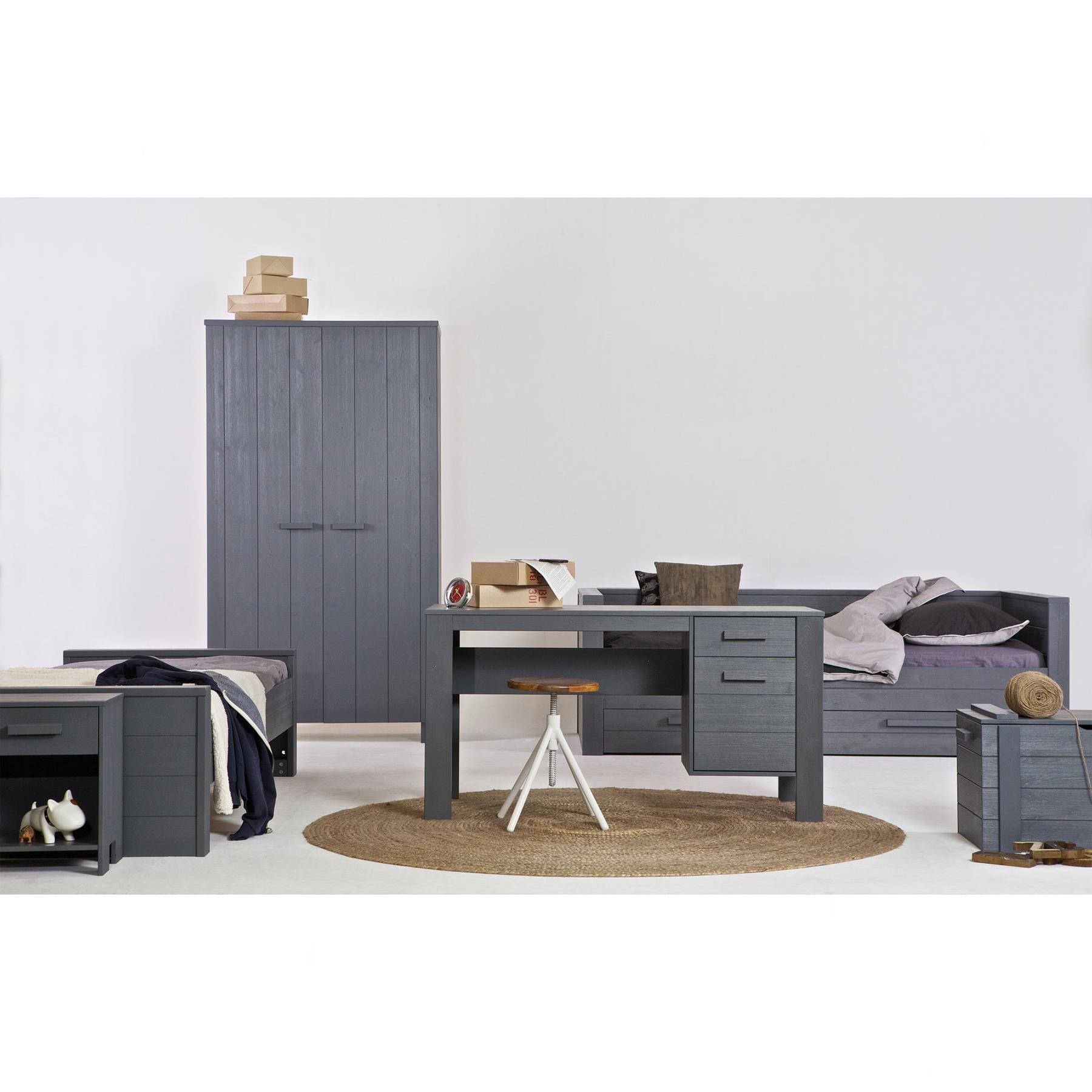 WOOOD Dennis Bedbank Incl. Bedlade|Lattenrol - Grenen - Staalgrijs