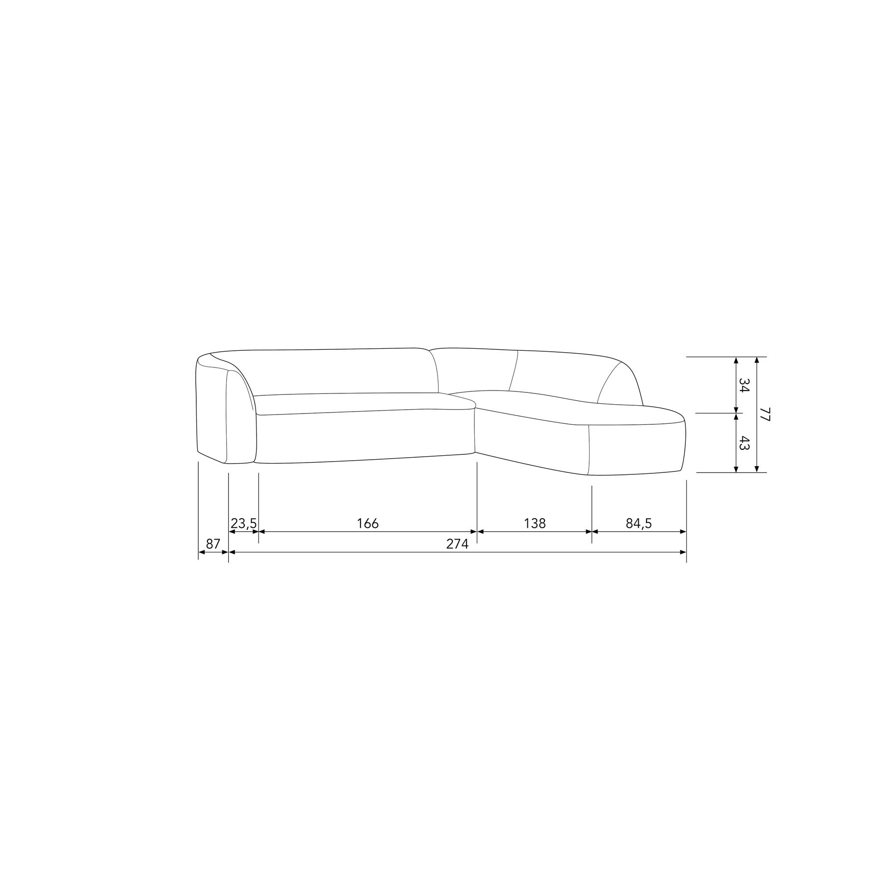 BePureHome Hoekbank Rechts - Velvet - Wheatfield - 77x274x87|225