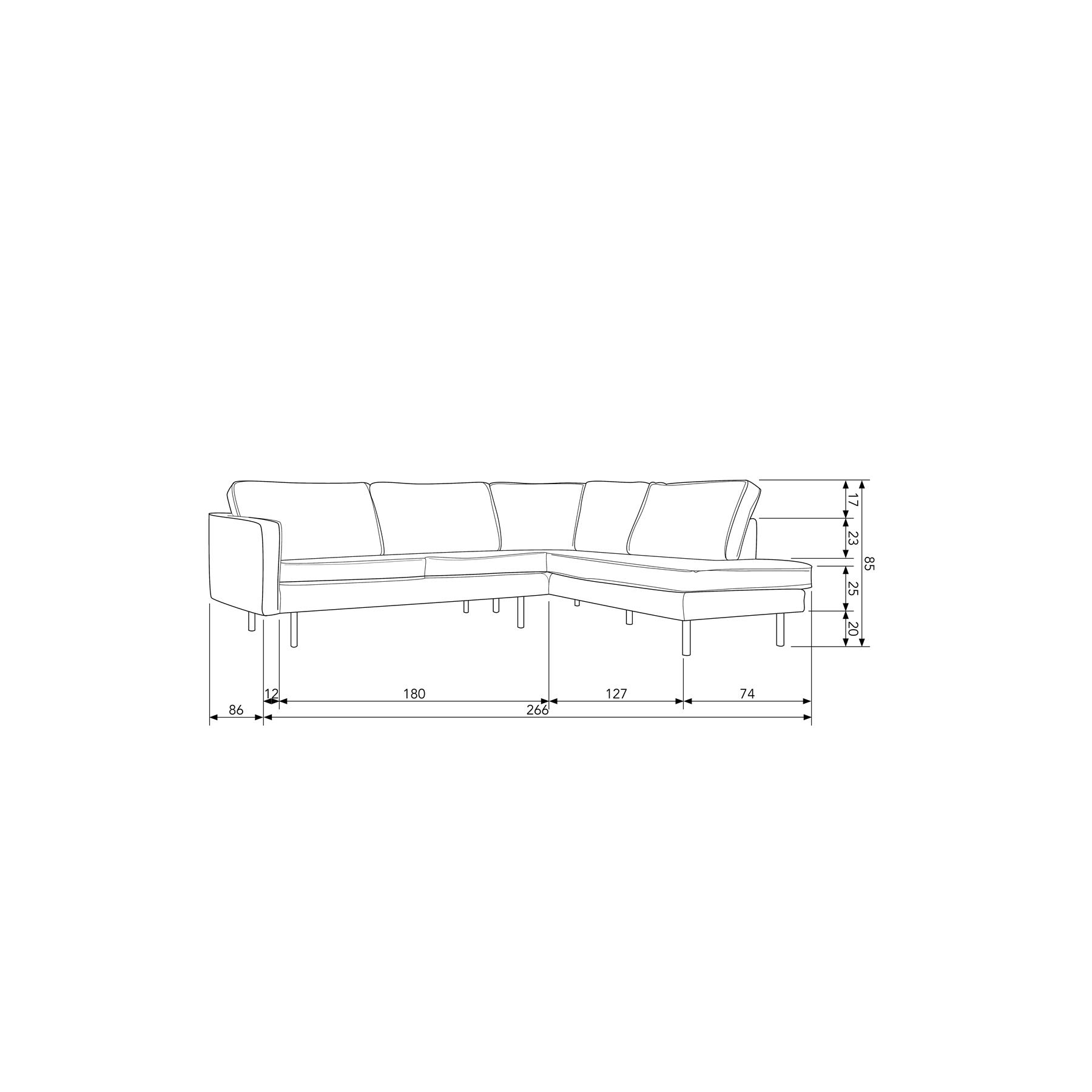 BePureHome Hoekbank Rechts Rodeo - Velvet - Brass - 85x266x213