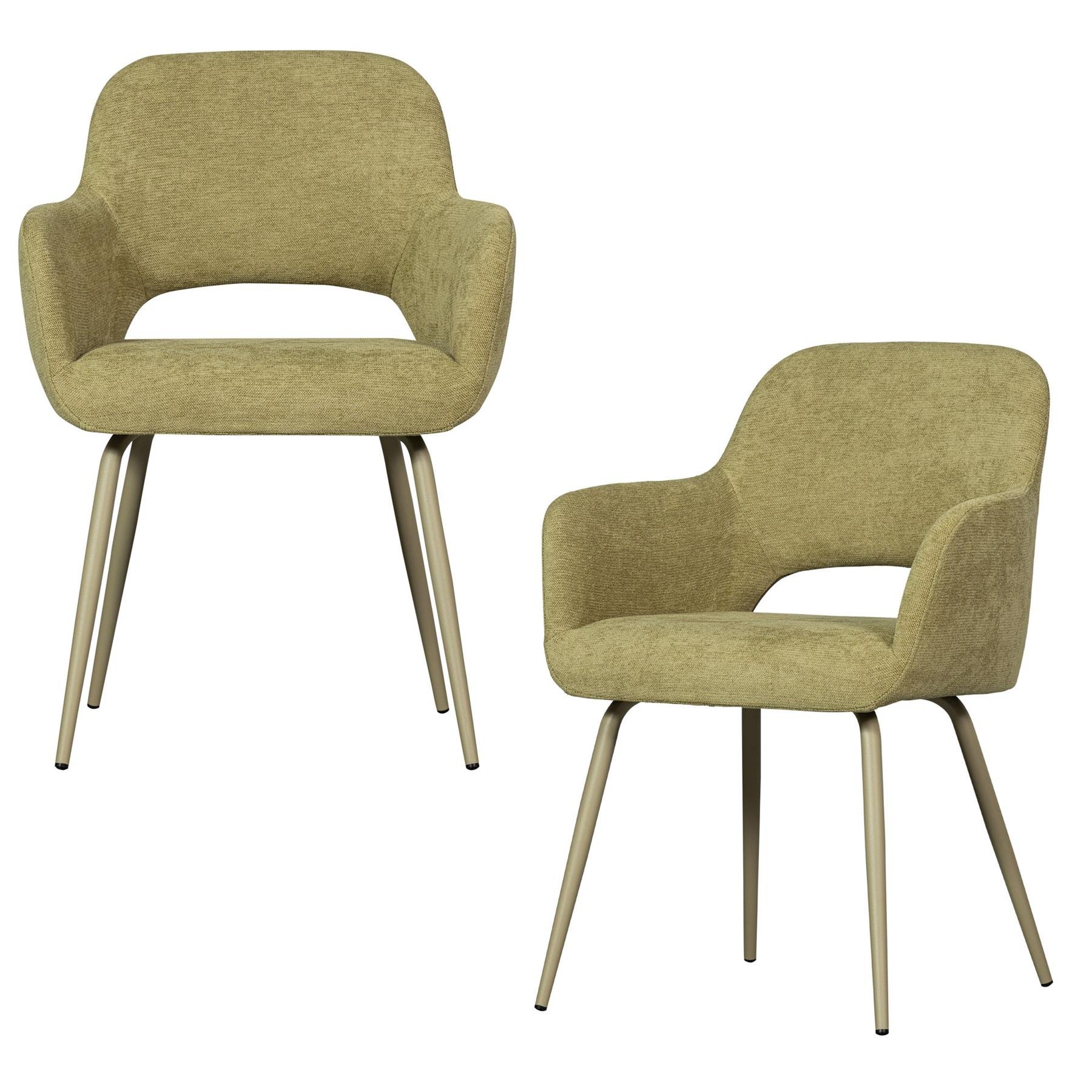 WOOOD Jenny Eetkamerstoelen - Polyester - Sage - Set van 2