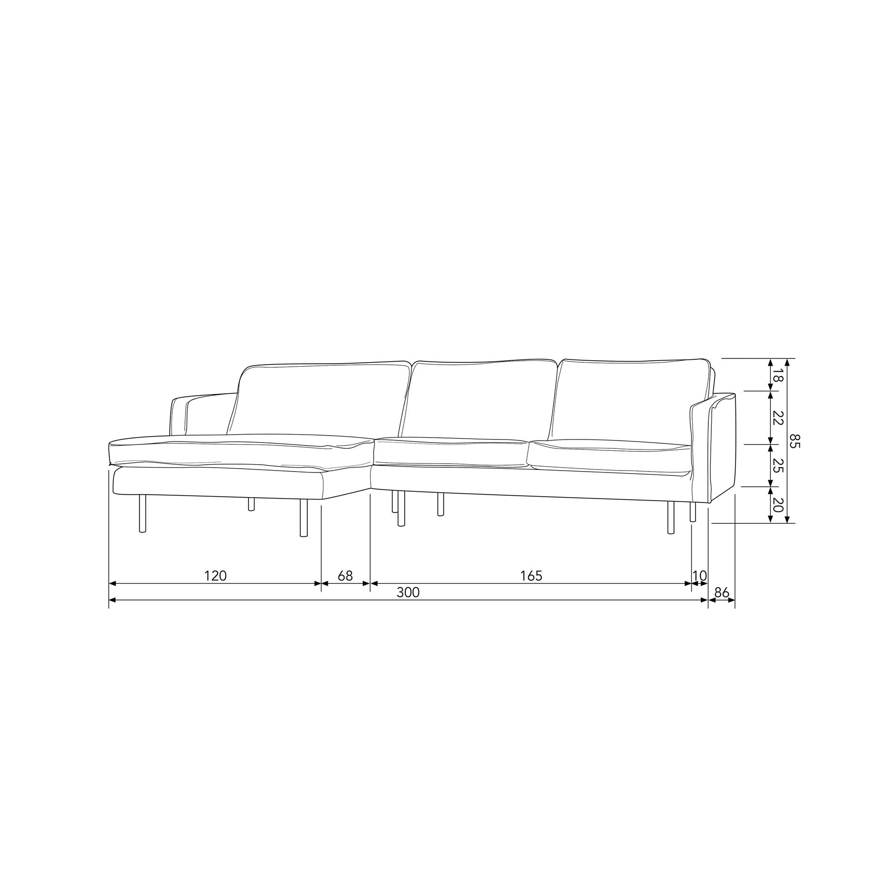 BePureHome Chaise Longue Links Rodeo - Velvet - Bonsai - 85x300x155