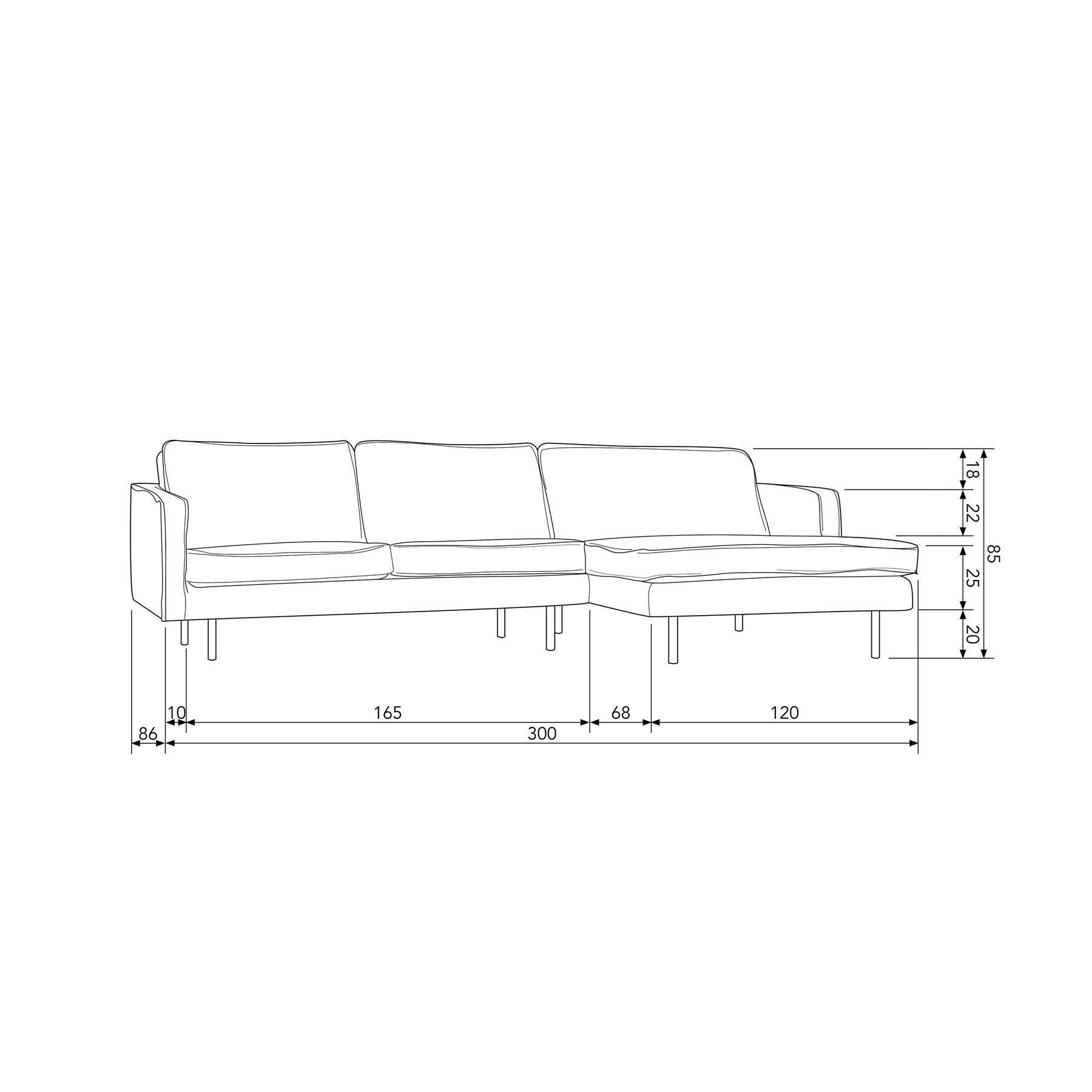 BePureHome Chaise Longue Rechts Rodeo - Velvet - Mountain - 85x300x155