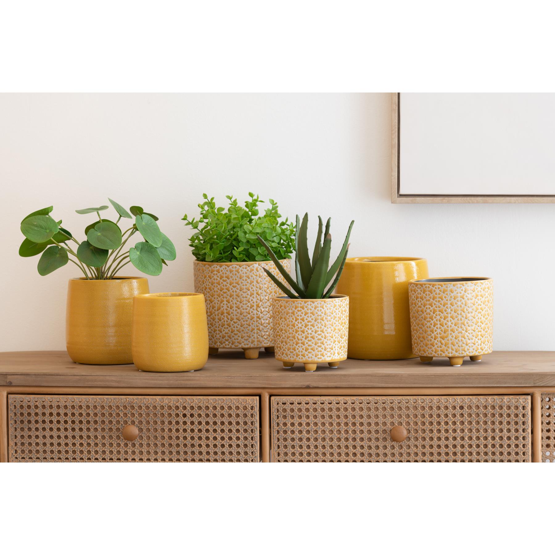 J-Line bloempot Bloem - keramiek - oker - medium - Ø 14 cm