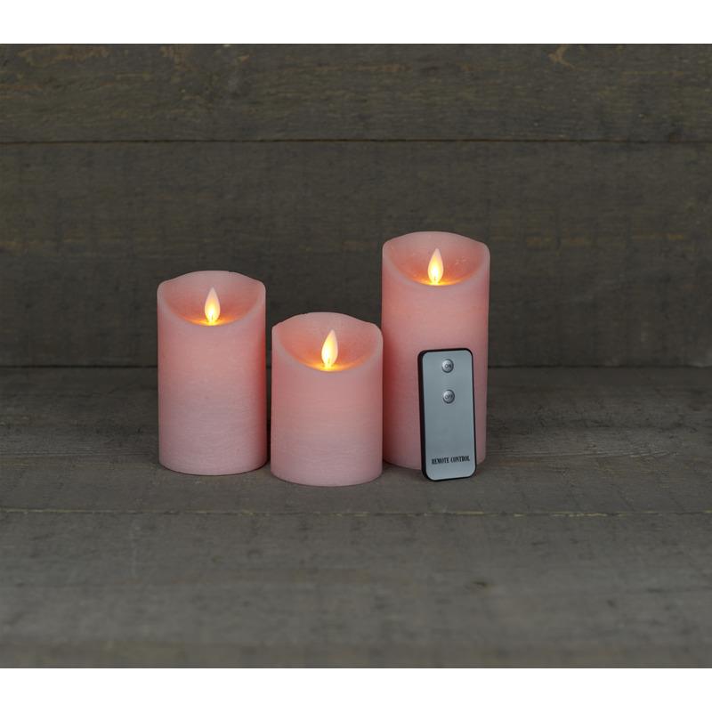 Anna's Collection Stompkaarsen - 3x - roze - LED kaarsen