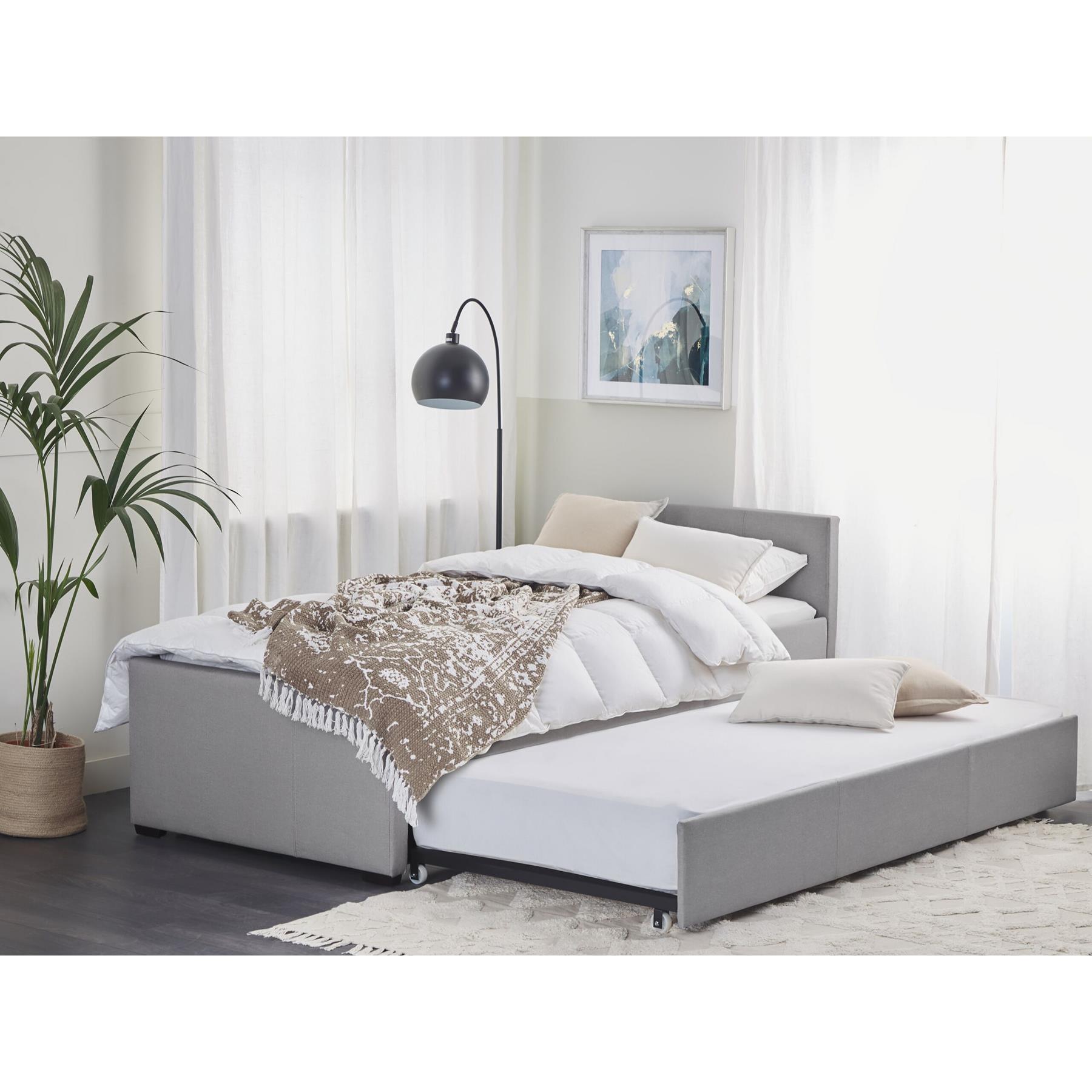 Beliani-MARMANDE-Onderschuifbed-Lichtgrijs-90 x 200 cm-Polyester