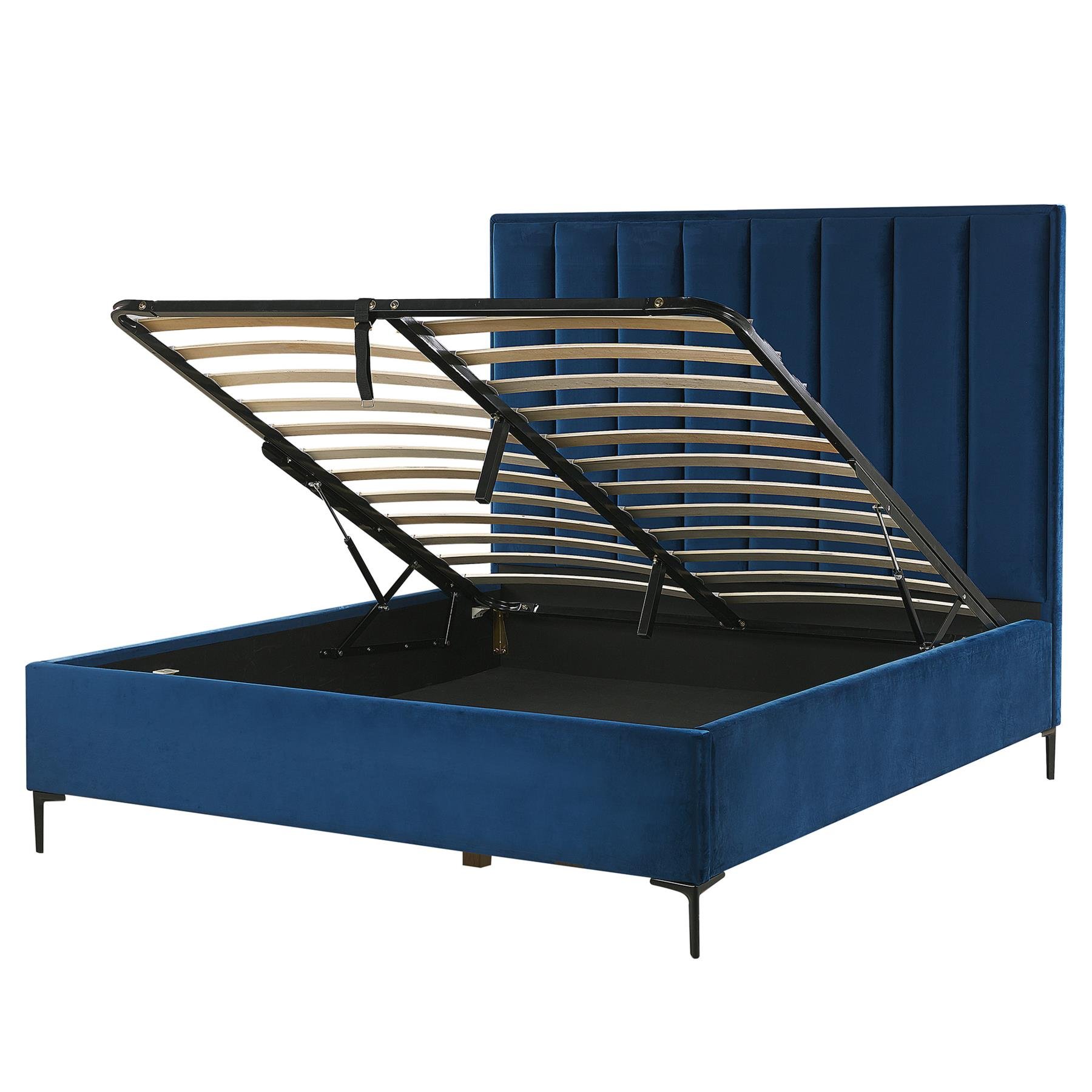 Beliani-SEZANNE -Bed met opbergruimte-Blauw-140 x 200 cm-Fluweel