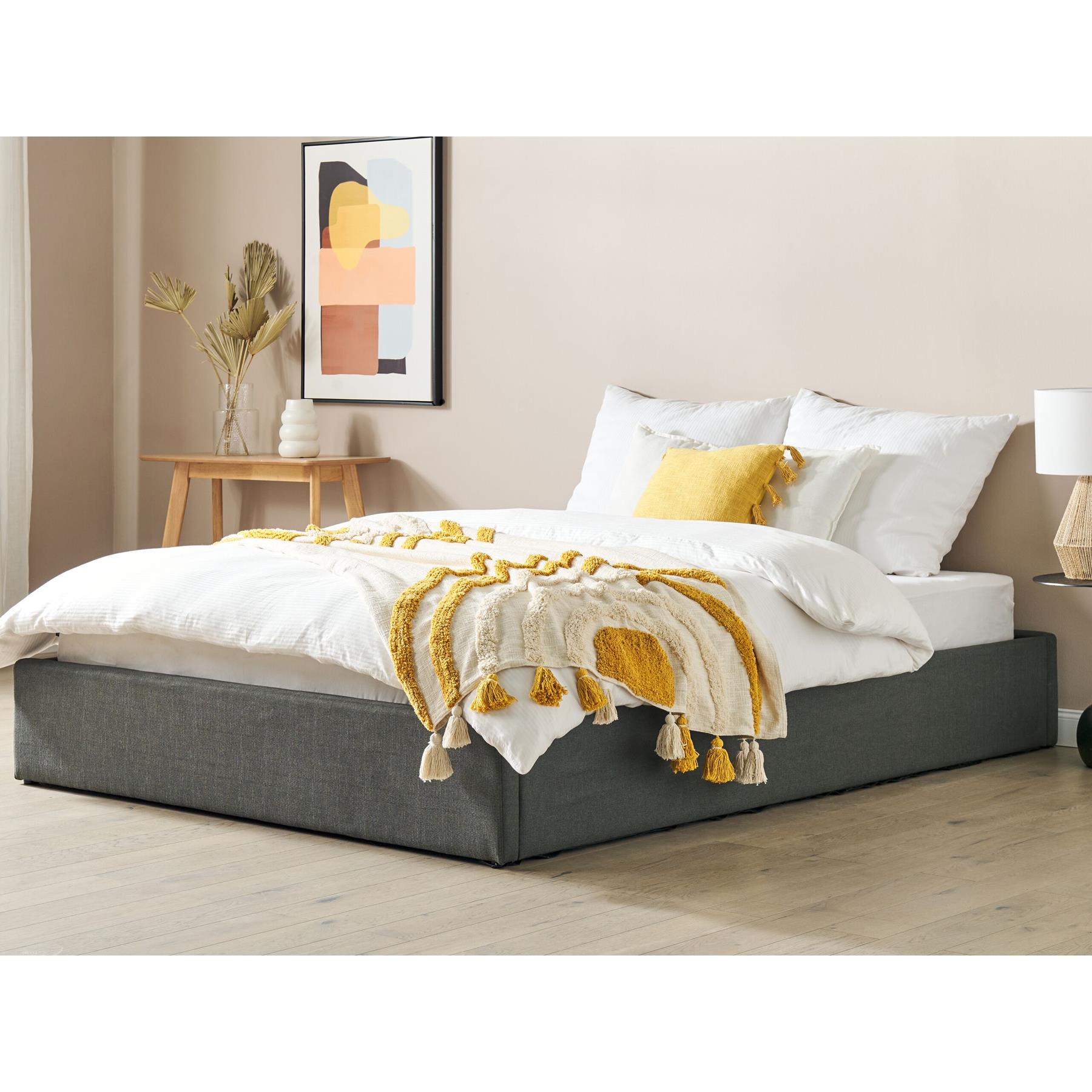 Beliani - DINAN - Tweepersoonsbed - Grijs - 160 x 200 cm - Polyester