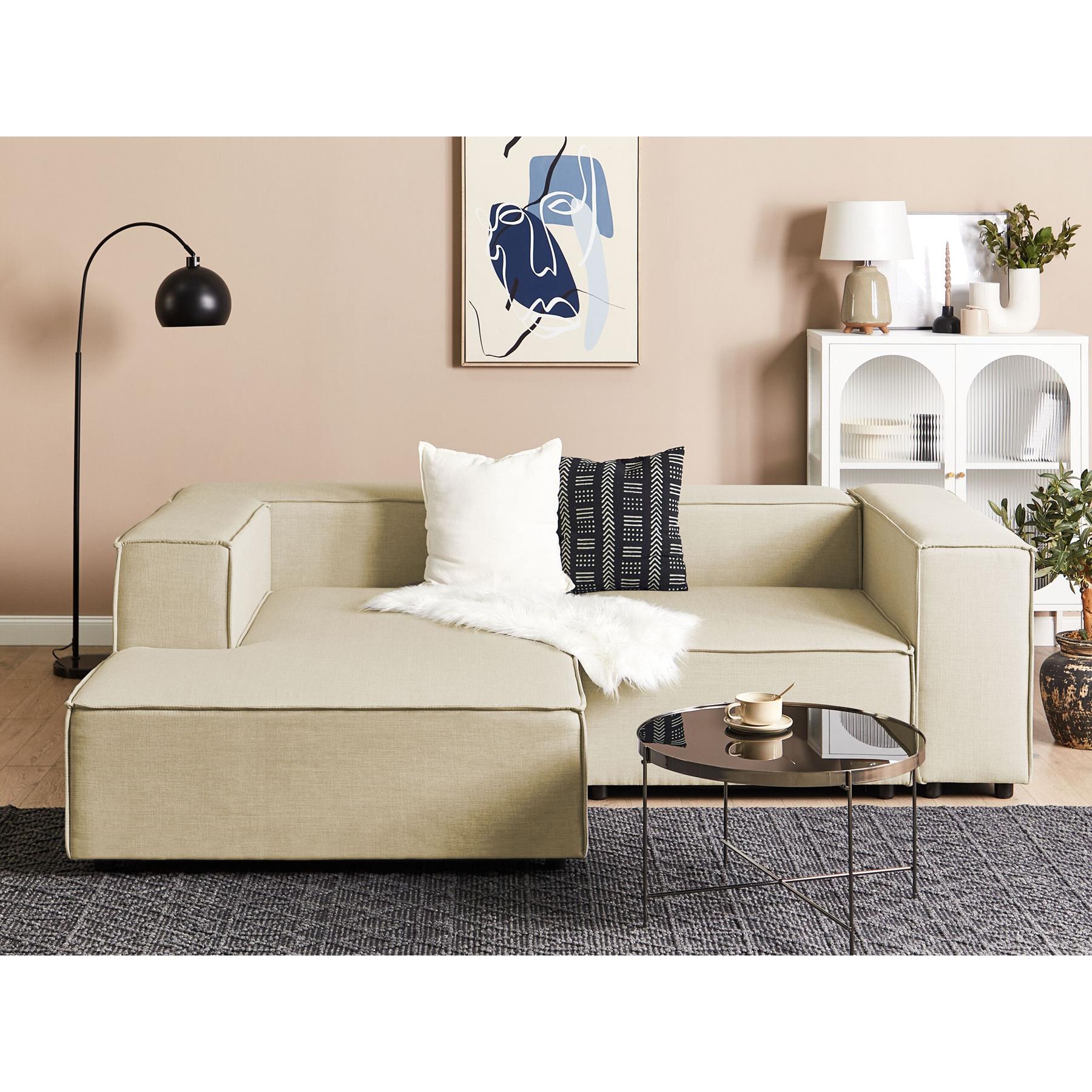 Beliani - APRICA - Tweezitsbank - Beige - Rechterzijde - Linnen