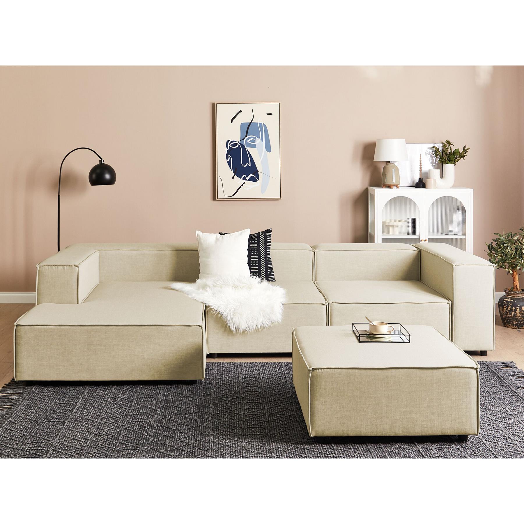Beliani - APRICA - Driezitsbank - Beige - Rechterzijde - Linnen