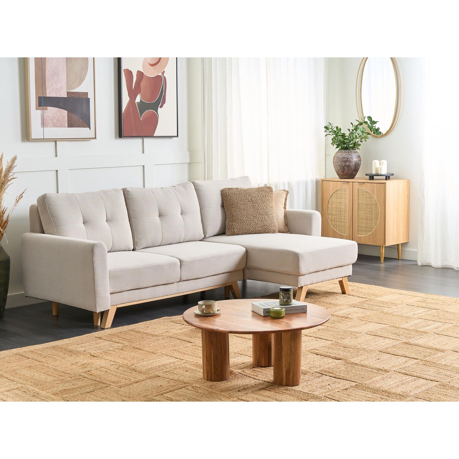 Beliani - SIRO - Slaapbank - Beige - Linkszijdig - Polyester