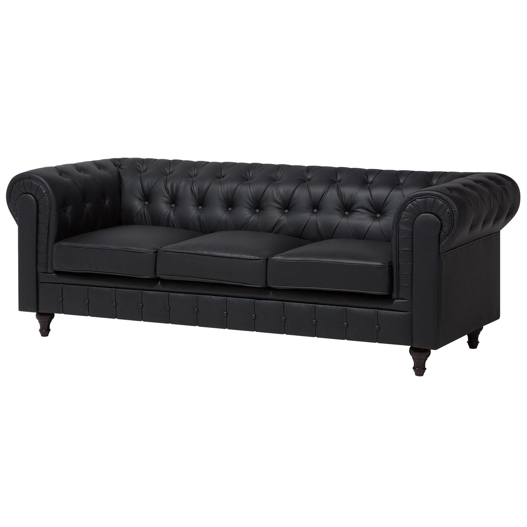 Beliani - CHESTERFIELD L - Chesterfield bank - Zwart - Kunstleer