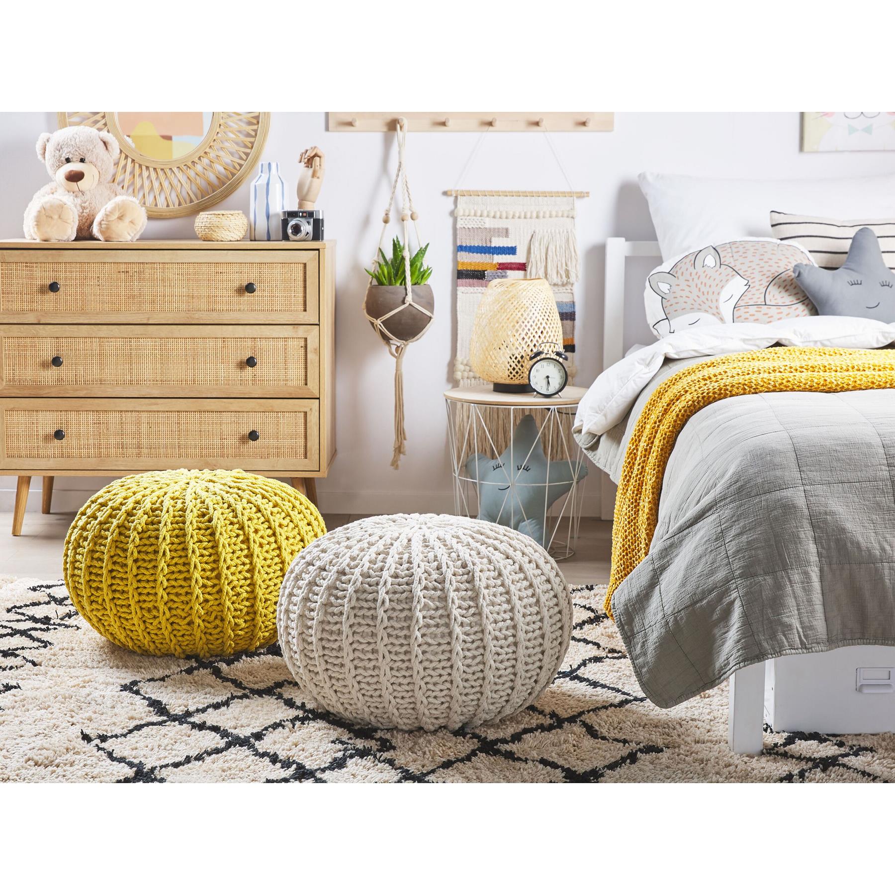 Beliani - CONRAD - Poef - Beige - 50 cm - Katoen
