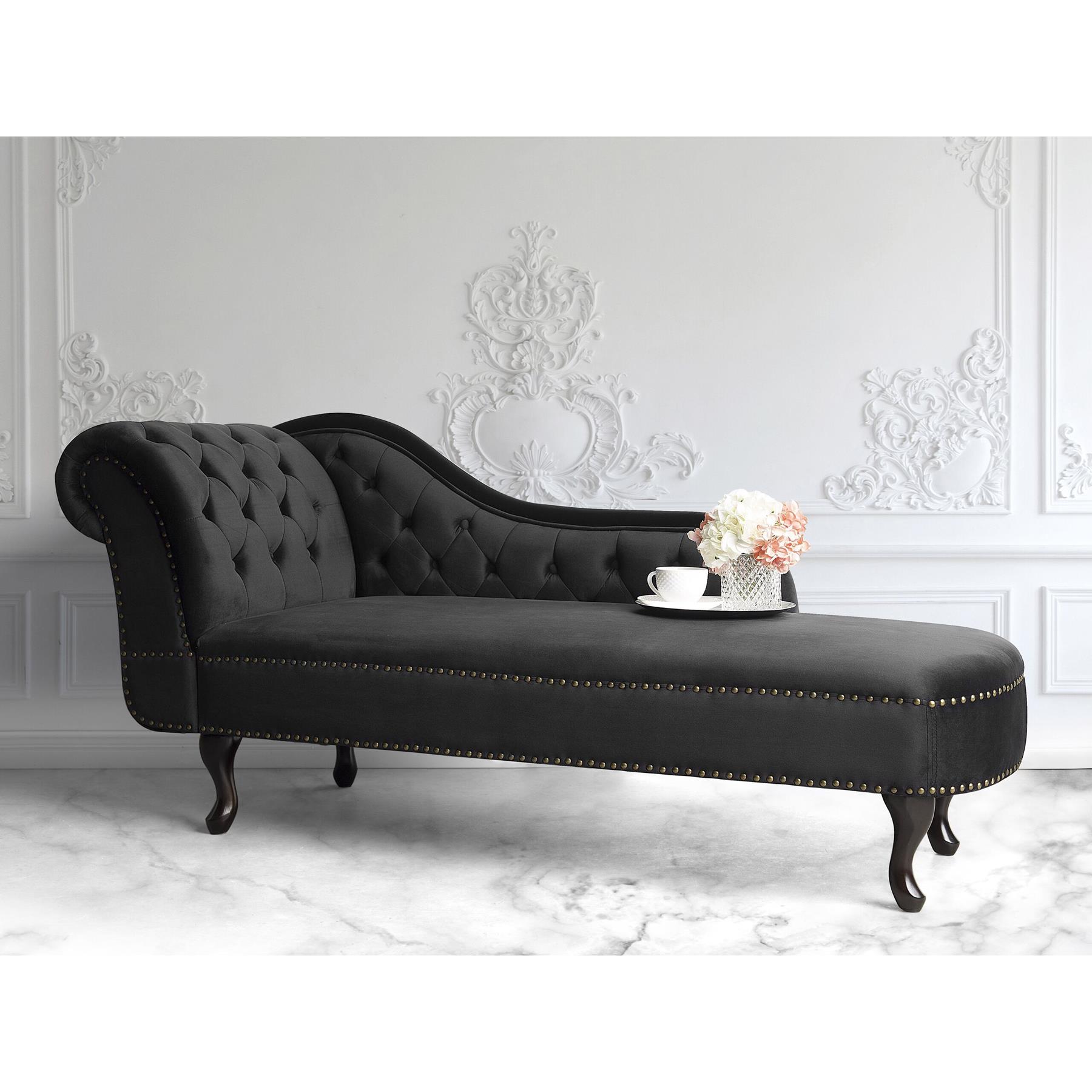 Beliani - NIMES - Chaise longue - Zwart - Linkerzijde - Fluweel