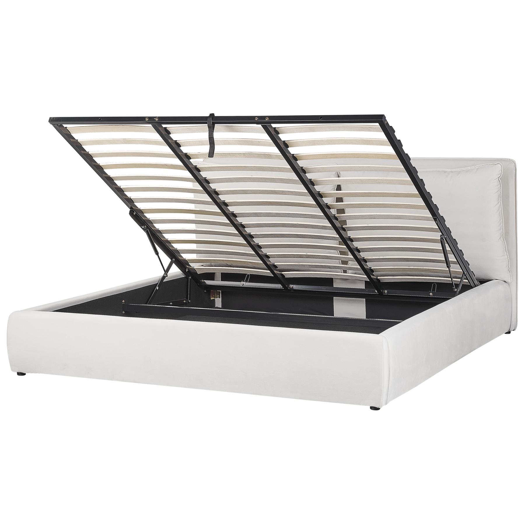 Beliani-BAJONNA-Bed met opbergruimte-Creme-180 x 200 cm-Fluweel