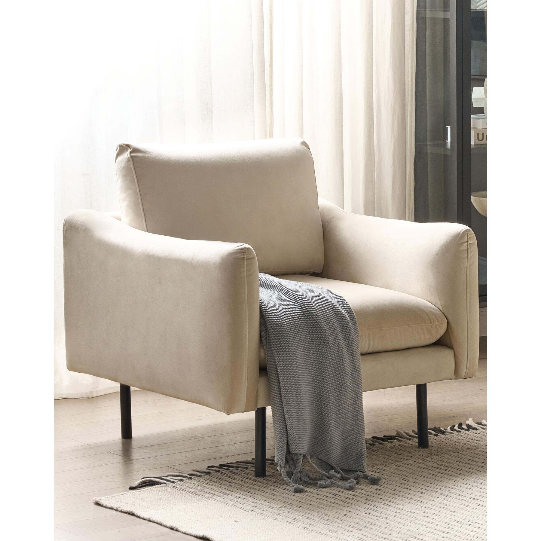 Beliani - VINTERBRO - Fauteuil - Lichtbeige - Fluweel