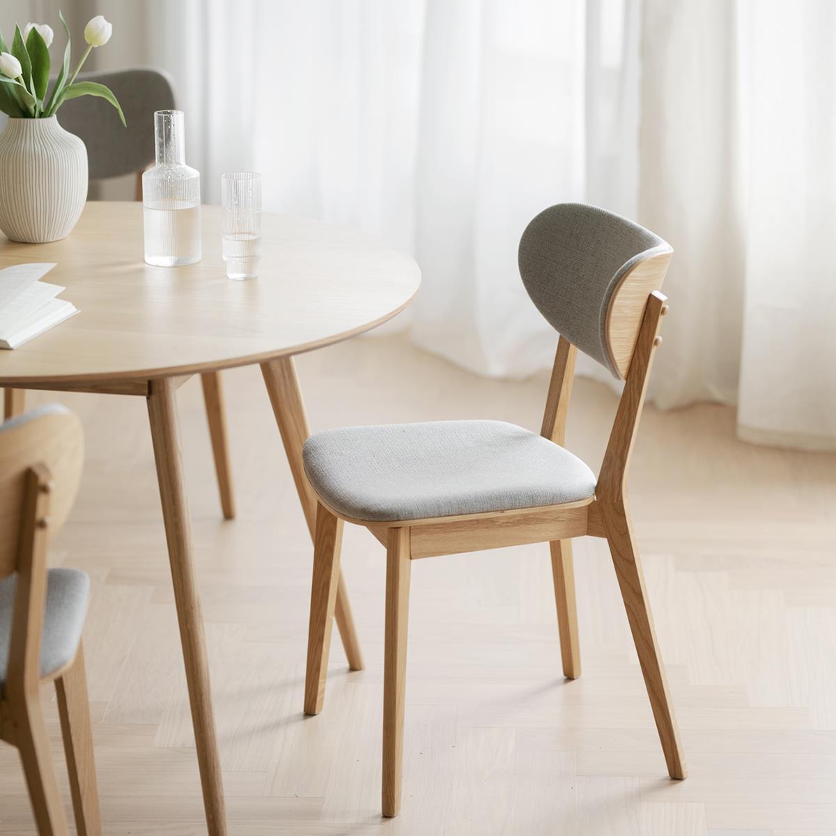Rowico Home Kato Houten Eetkamerstoel Naturel - Lichtgrijze Zitting