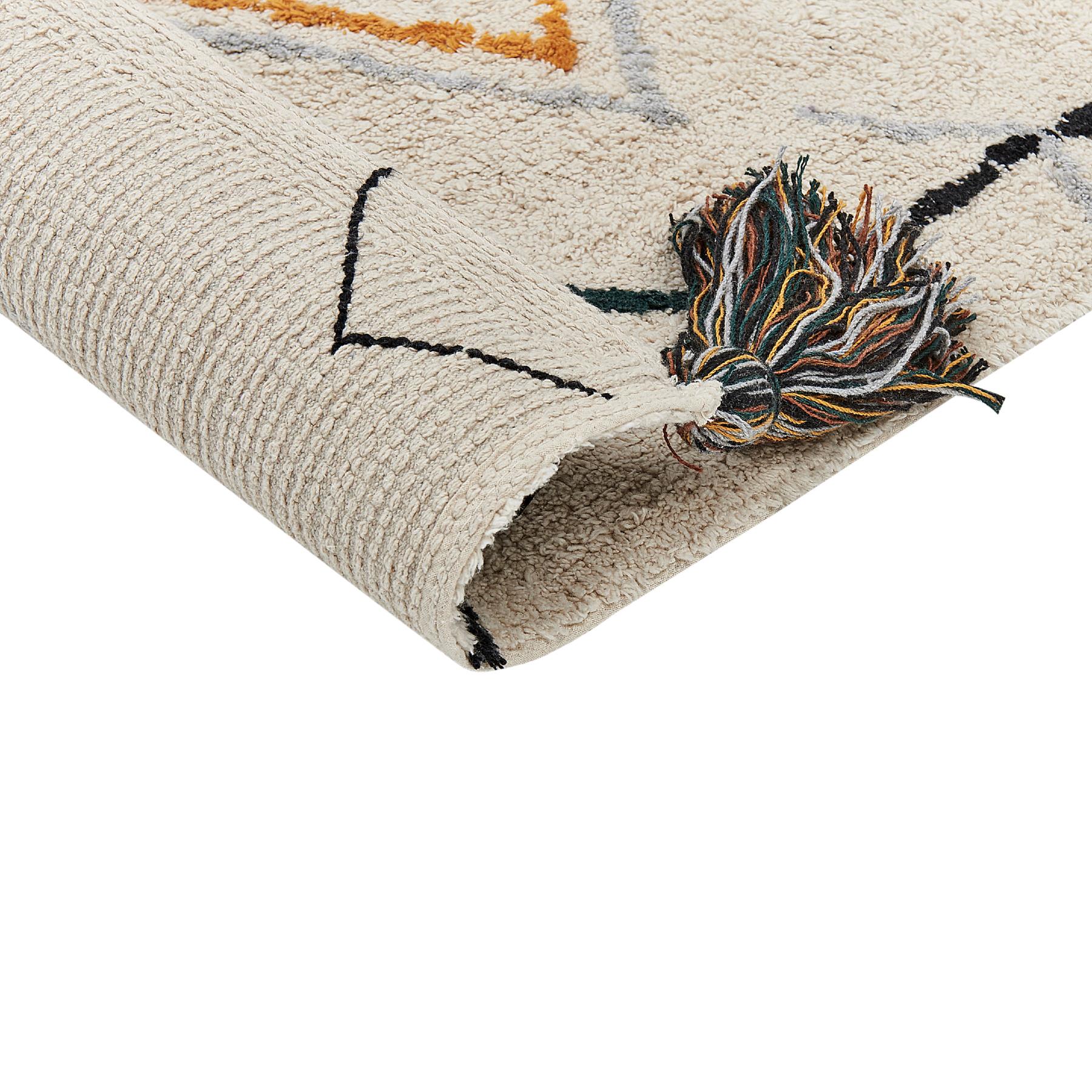 Beliani - BOLAY - Laagpolig vloerkleed - Beige - 140 x 200 cm - Katoen