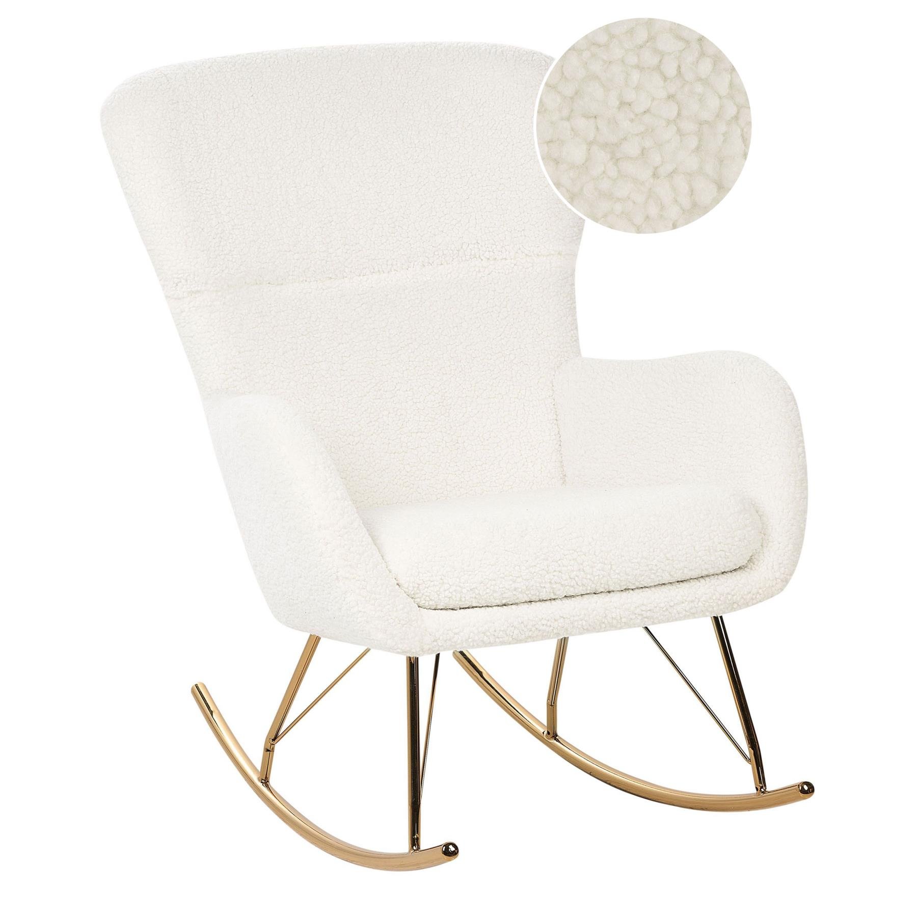 Beliani - ANASET - Schommelstoel - Wit|Goud - BouclÃ©