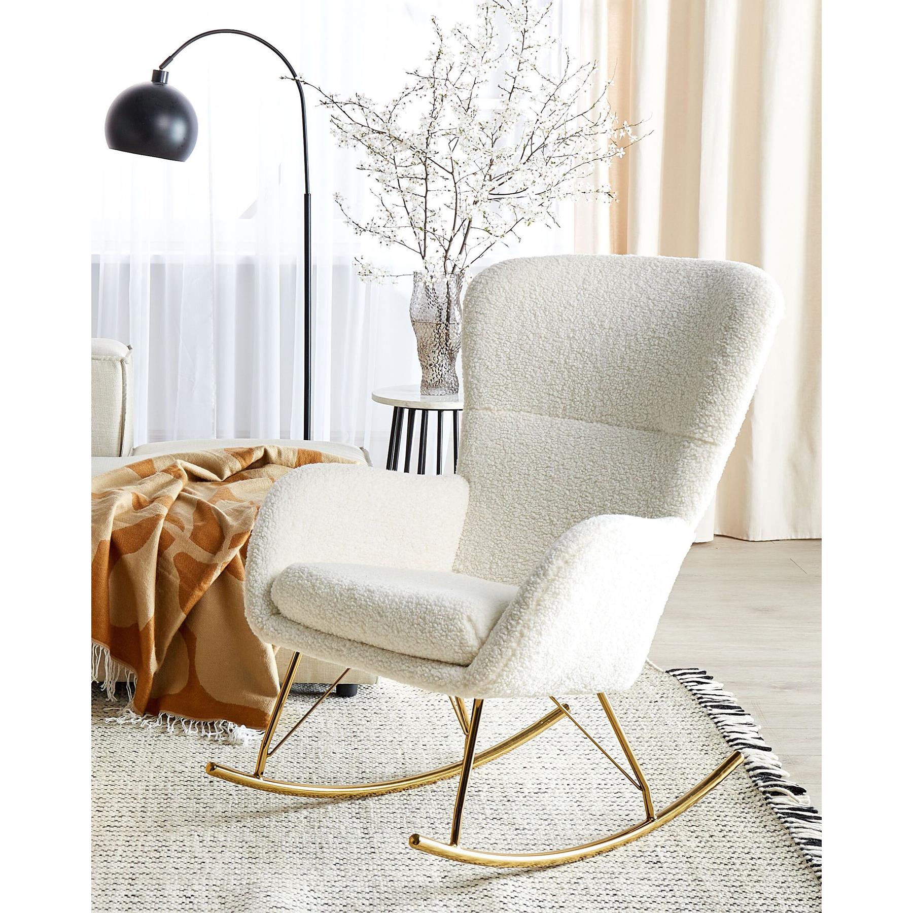 Beliani - ANASET - Schommelstoel - Wit|Goud - BouclÃ©