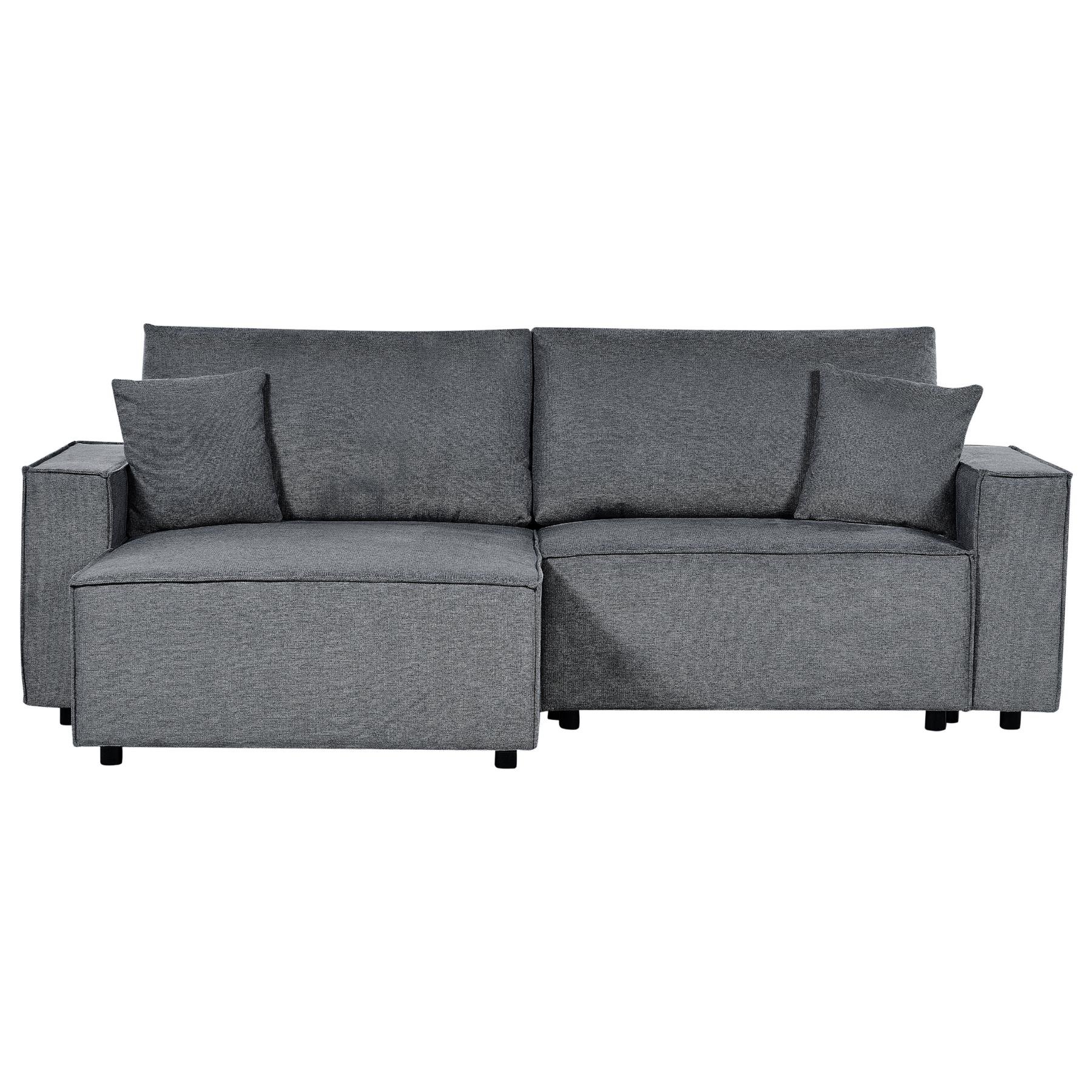Beliani-KARILA-Hoekbank met slaapfunctie-Donkergrijs-Rechts-Polyester