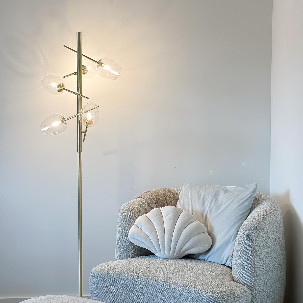 QAZQA Klassieke vloerlamp goud met glas 5-lichts - Elien