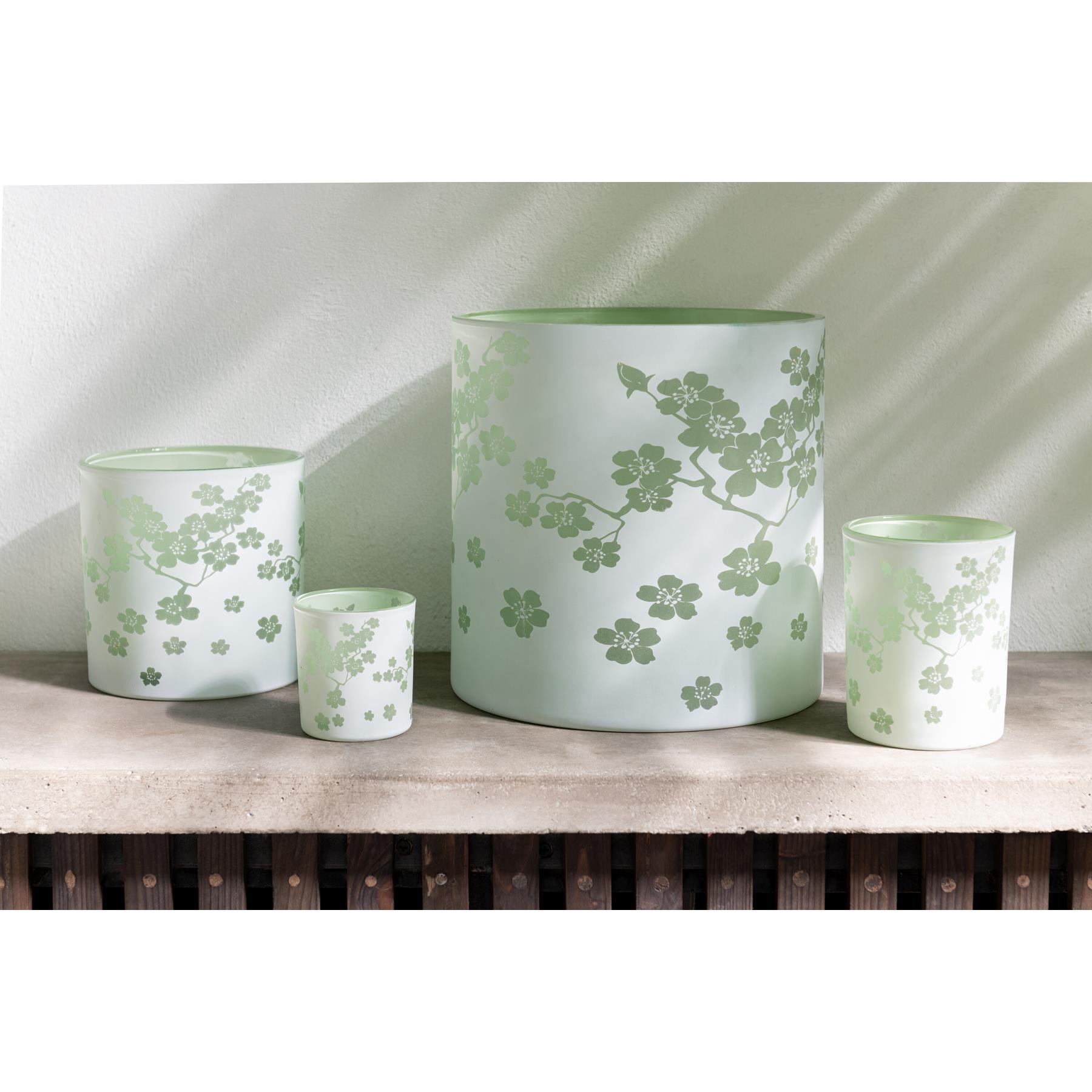 J-Line theelichthouder Bloemen - glas - groen - small