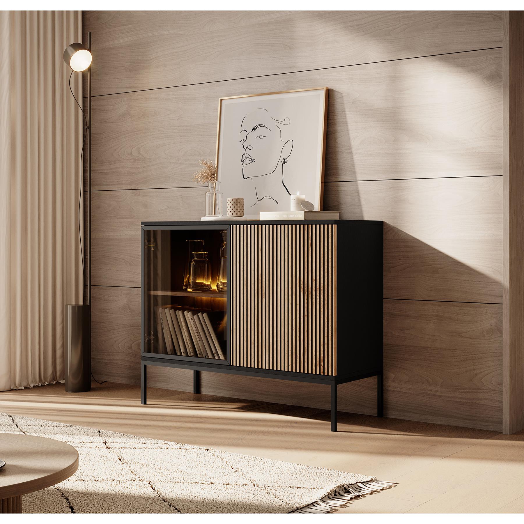 Meubella Dressoir Legend - Mat zwart - Eiken - 104 cm