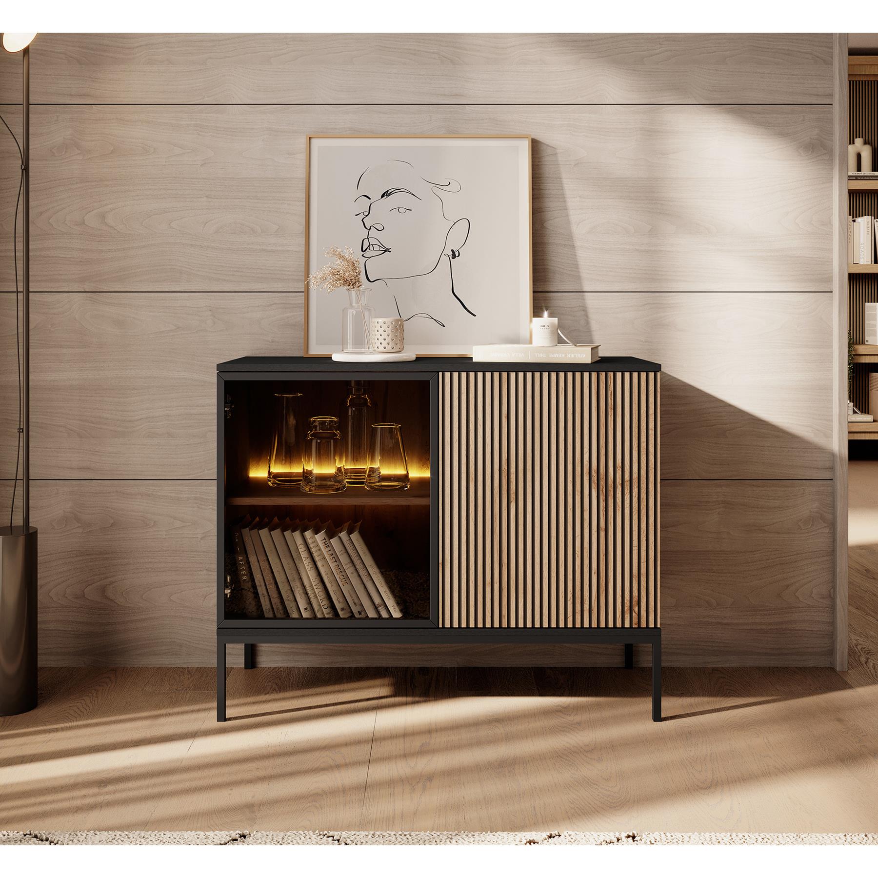 Meubella Dressoir Legend - Mat zwart - Eiken - 104 cm