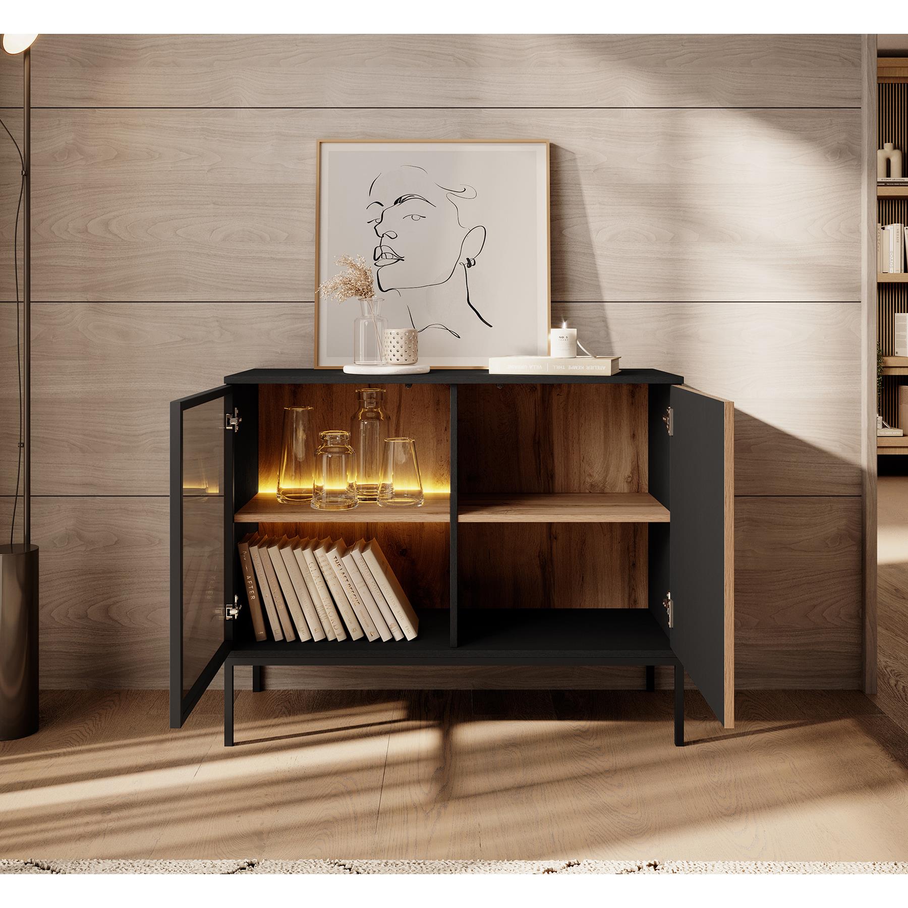 Meubella Dressoir Legend - Mat zwart - Eiken - 104 cm