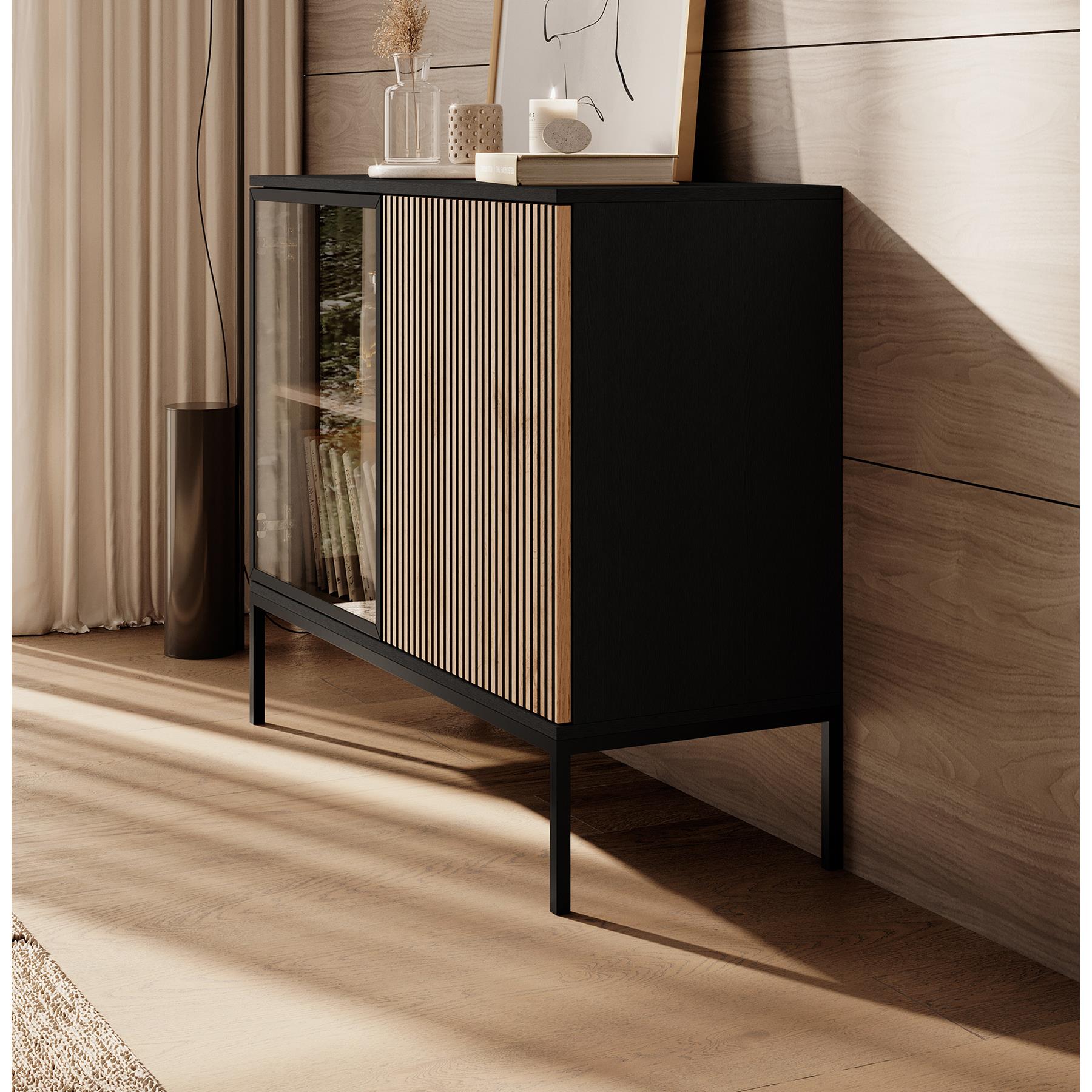 Meubella Dressoir Legend - Mat zwart - Eiken - 104 cm