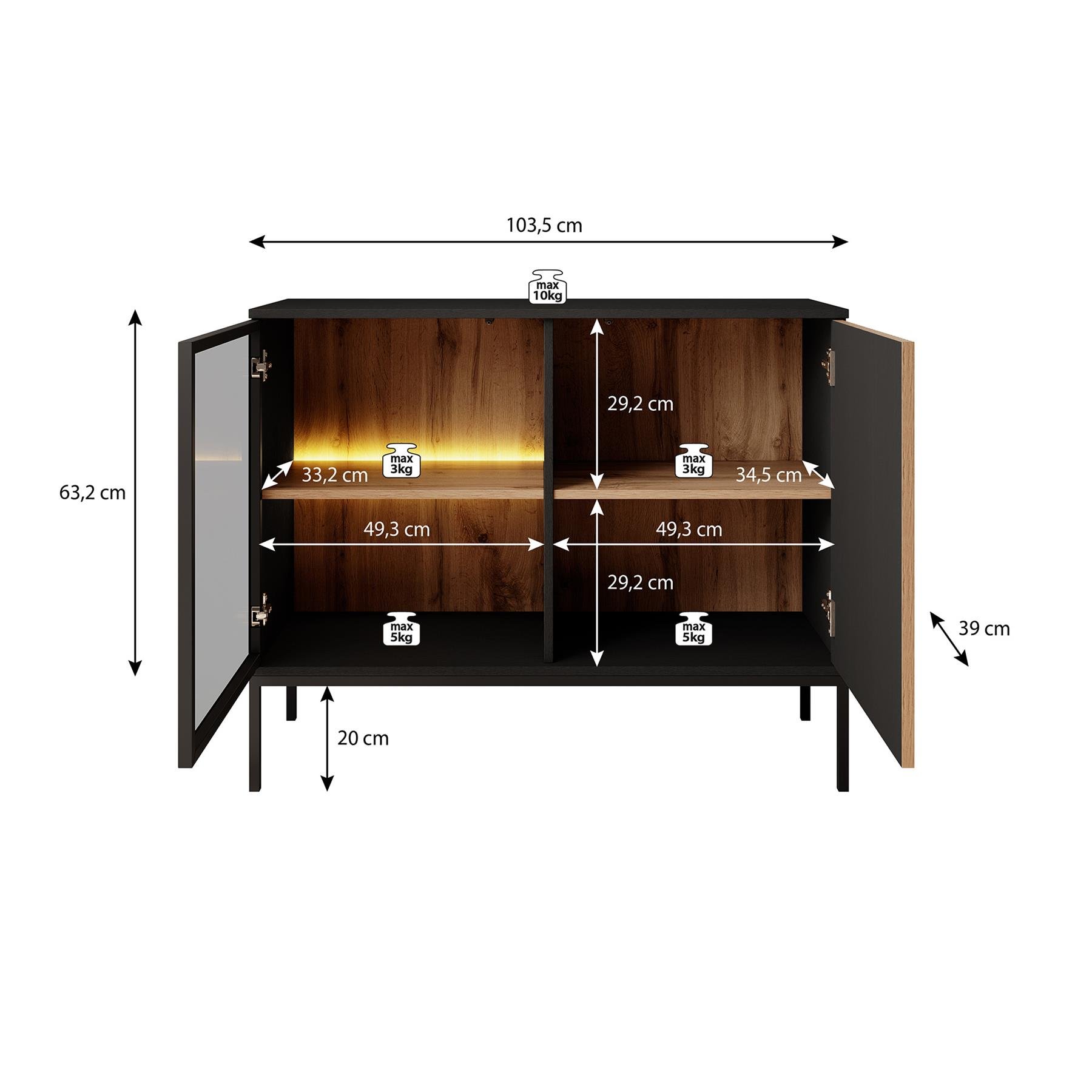 Meubella Dressoir Legend - Mat zwart - Eiken - 104 cm