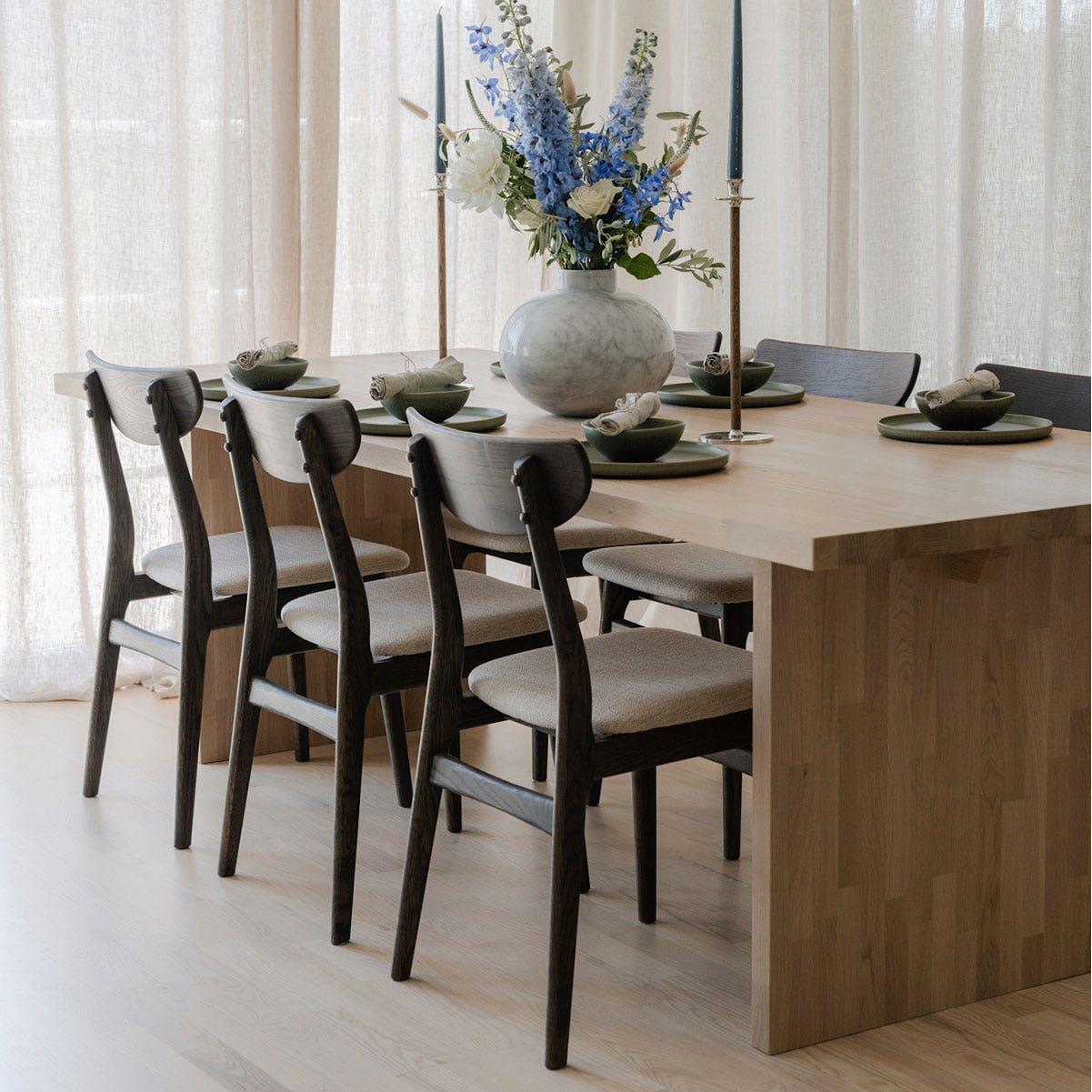 Rowico Home Rodham Houten Eetkamerstoel Donker Eiken - Beige Stof