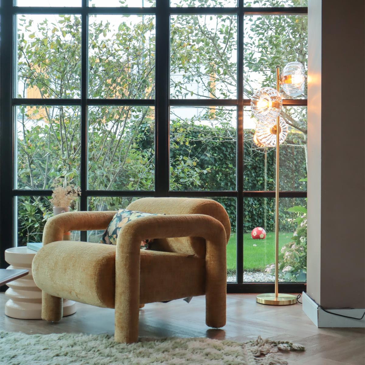 QAZQA Art Deco vloerlamp goud met glas 3-lichts - Ayesha