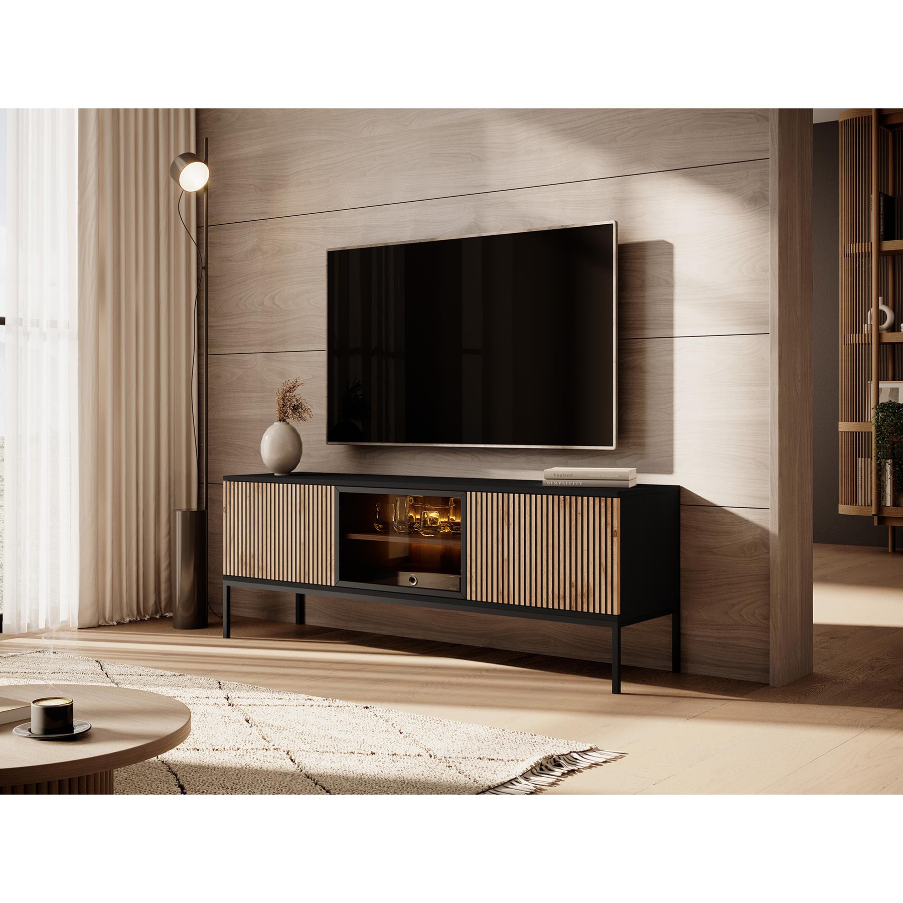 Meubella TV-Meubel Legend - Mat zwart - Eiken - 154 cm